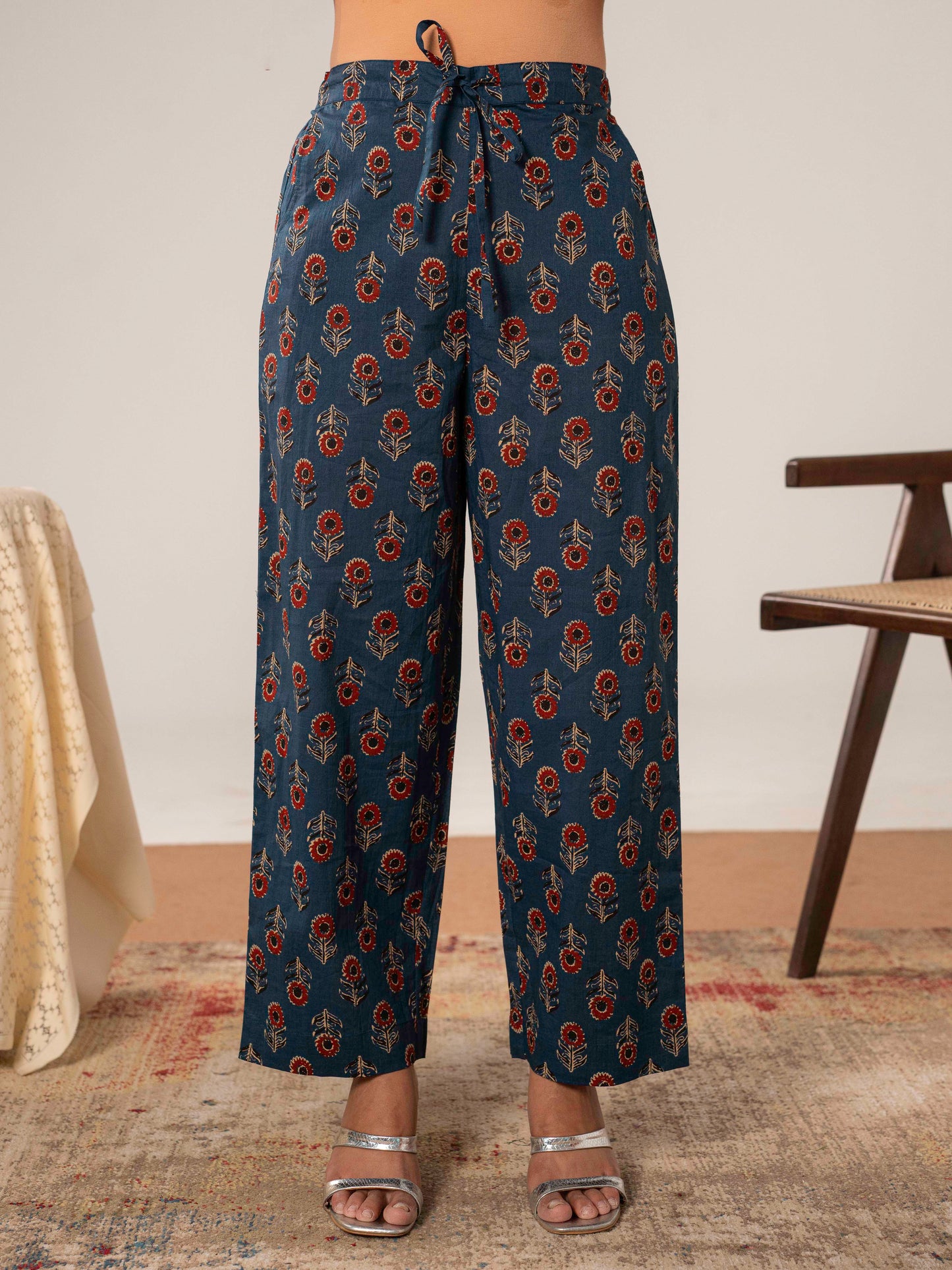 Soft cotton Butta Indigo blue Straight Trousers
