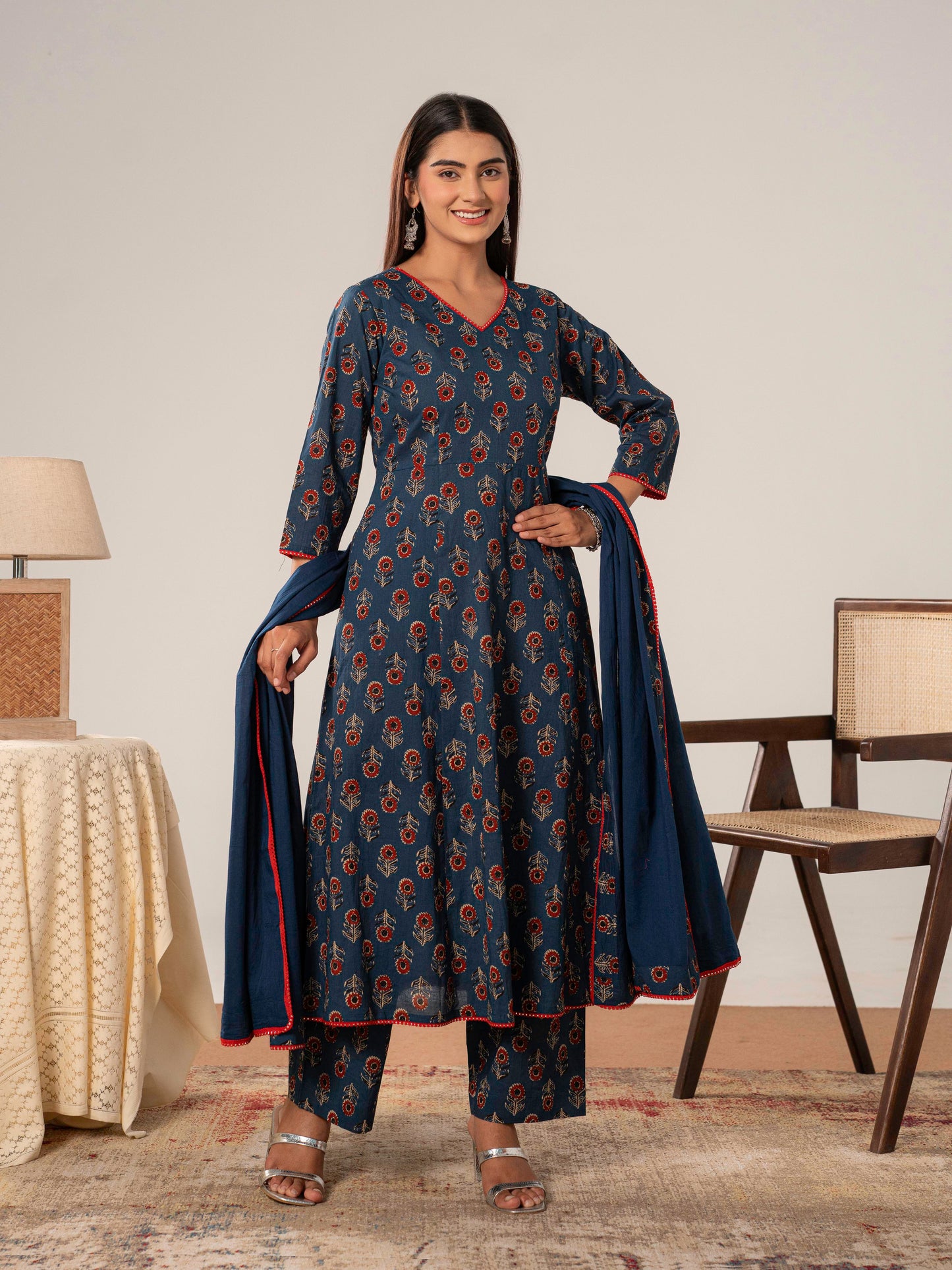 Soft cotton Butta Anarkali Indigo Blue Kurta