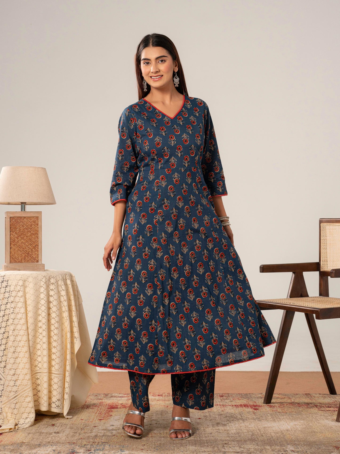 Soft cotton Butta Anarkali Indigo Blue Kurta