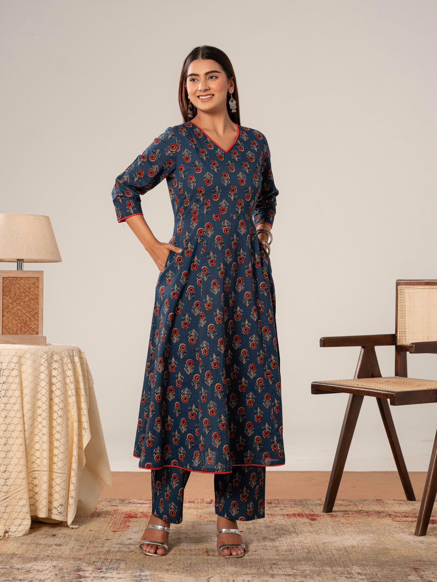 Soft cotton Butta Anarkali Indigo Blue Kurta