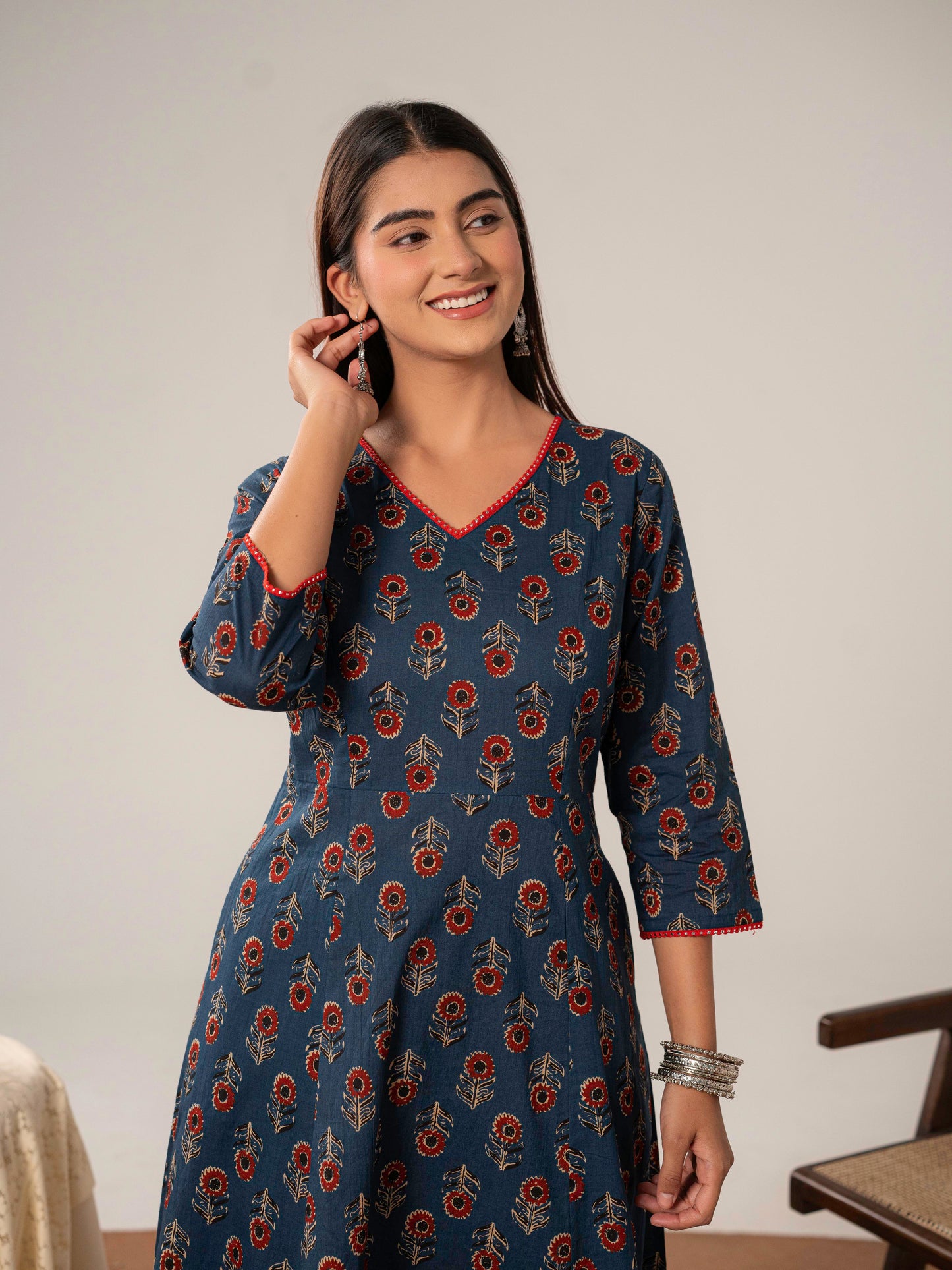 Soft cotton Butta Anarkali Indigo Blue Kurta