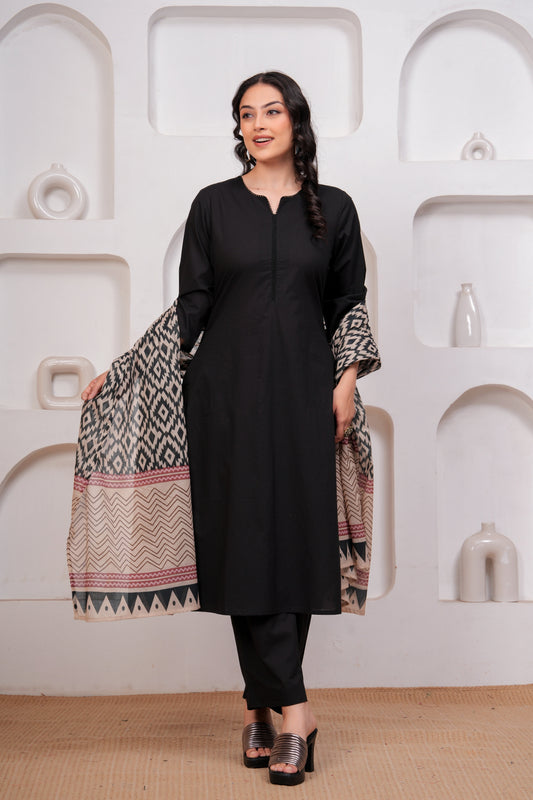 Cotton Voile Geometric Beige Dupatta