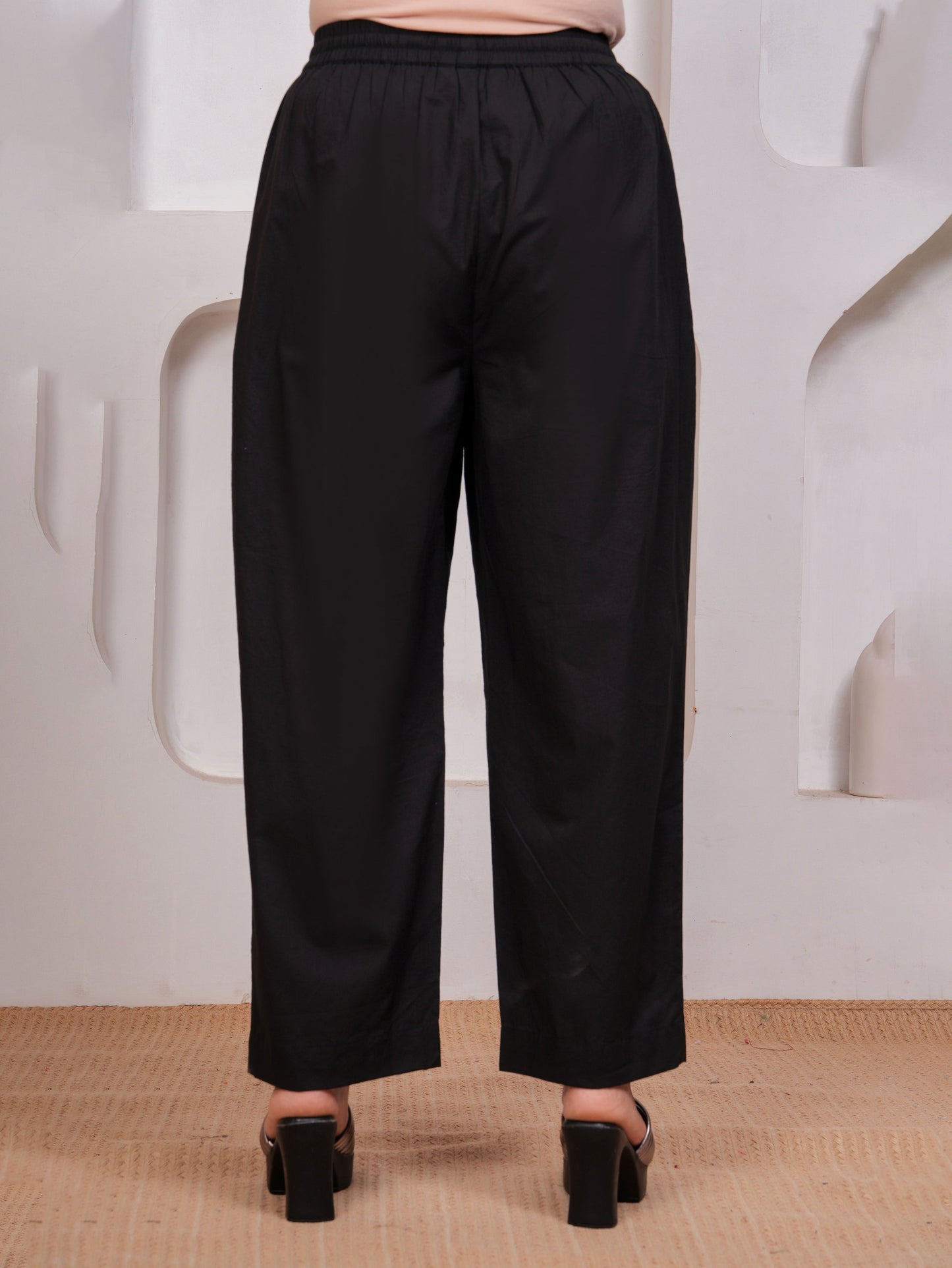 Soft Cotton Solid Black Straight Trousers