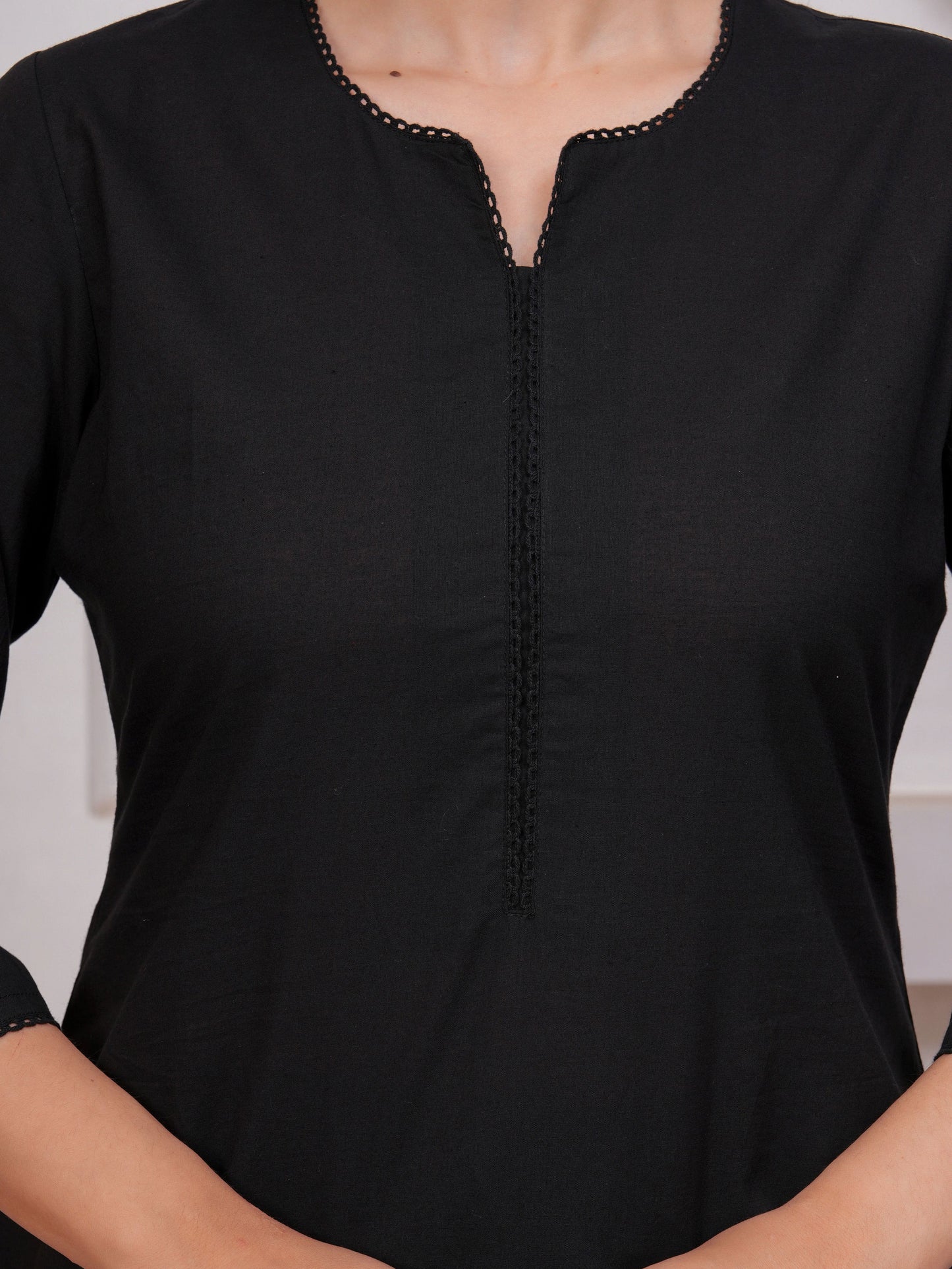Soft Cotton Solid Straight Black Kurta