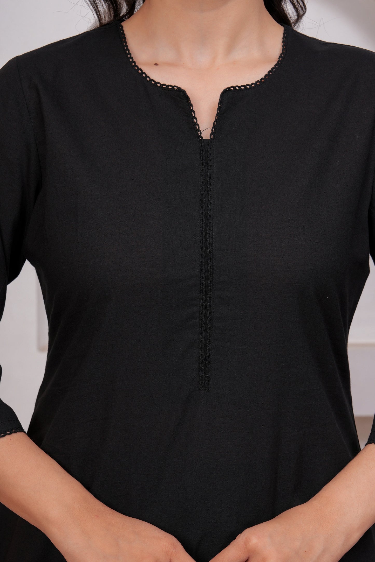 Soft Cotton Solid Straight Black Kurta