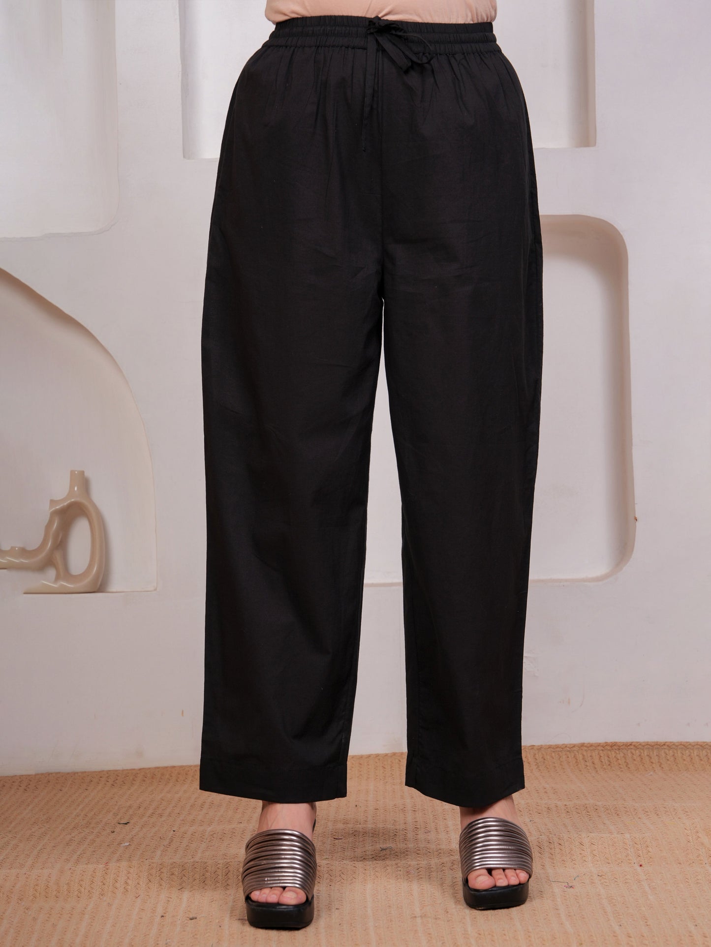 Soft Cotton Solid Straight Black Kurta