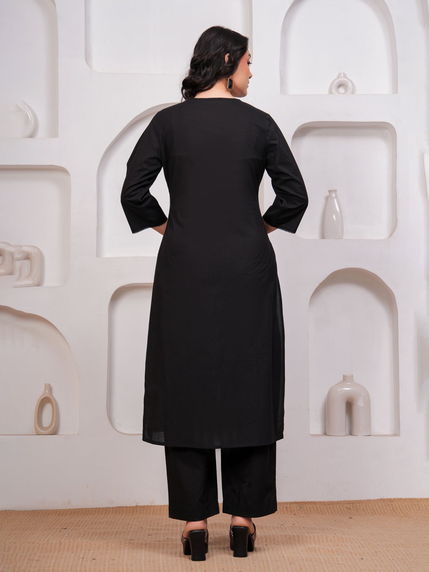 Soft Cotton Solid Straight Black Kurta