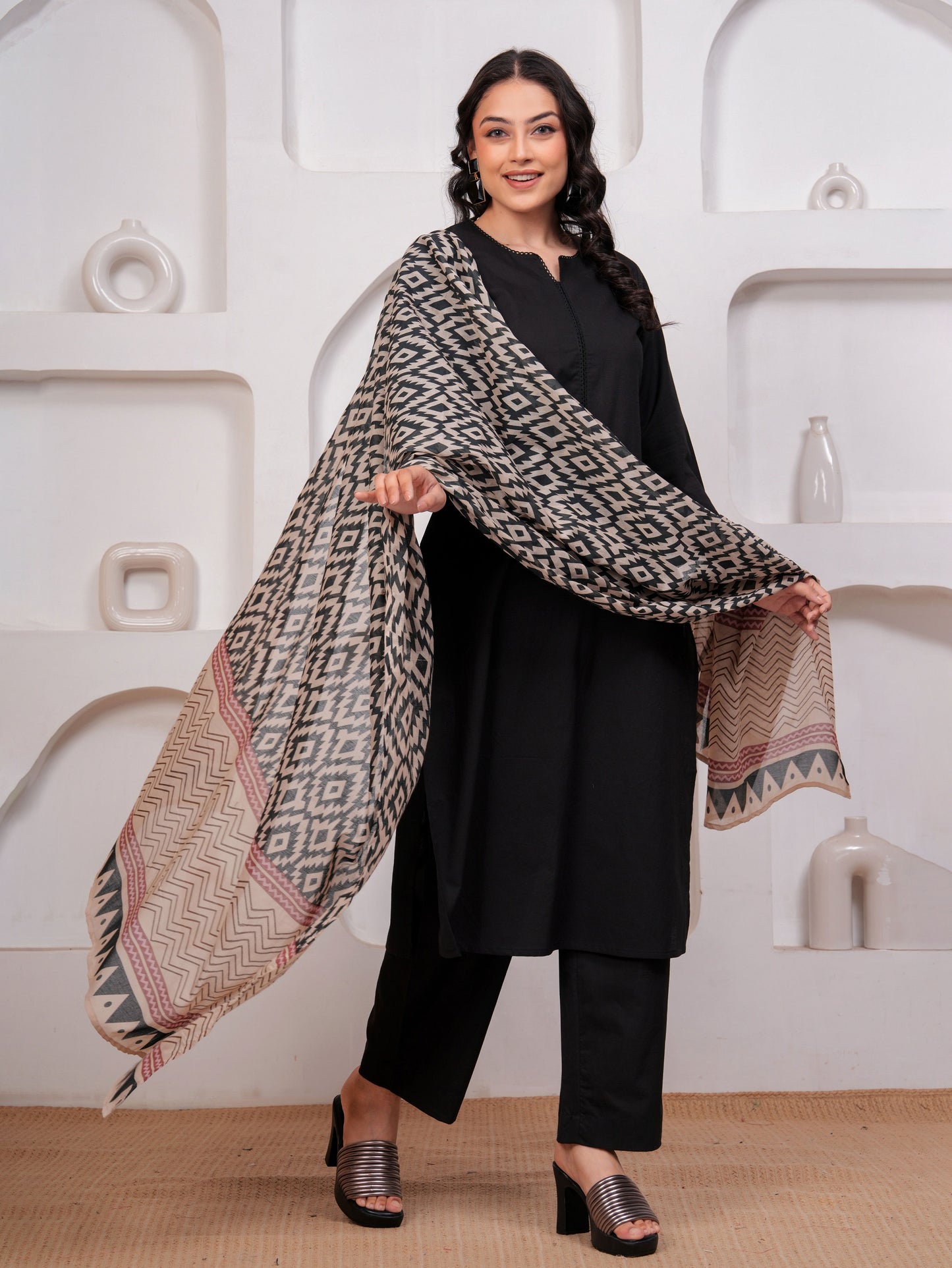 Soft Cotton Solid Straight Black Kurta