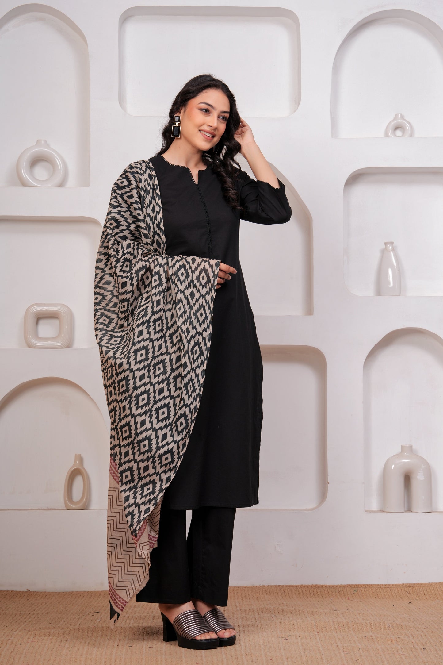 Soft Cotton Solid Straight Black Kurta