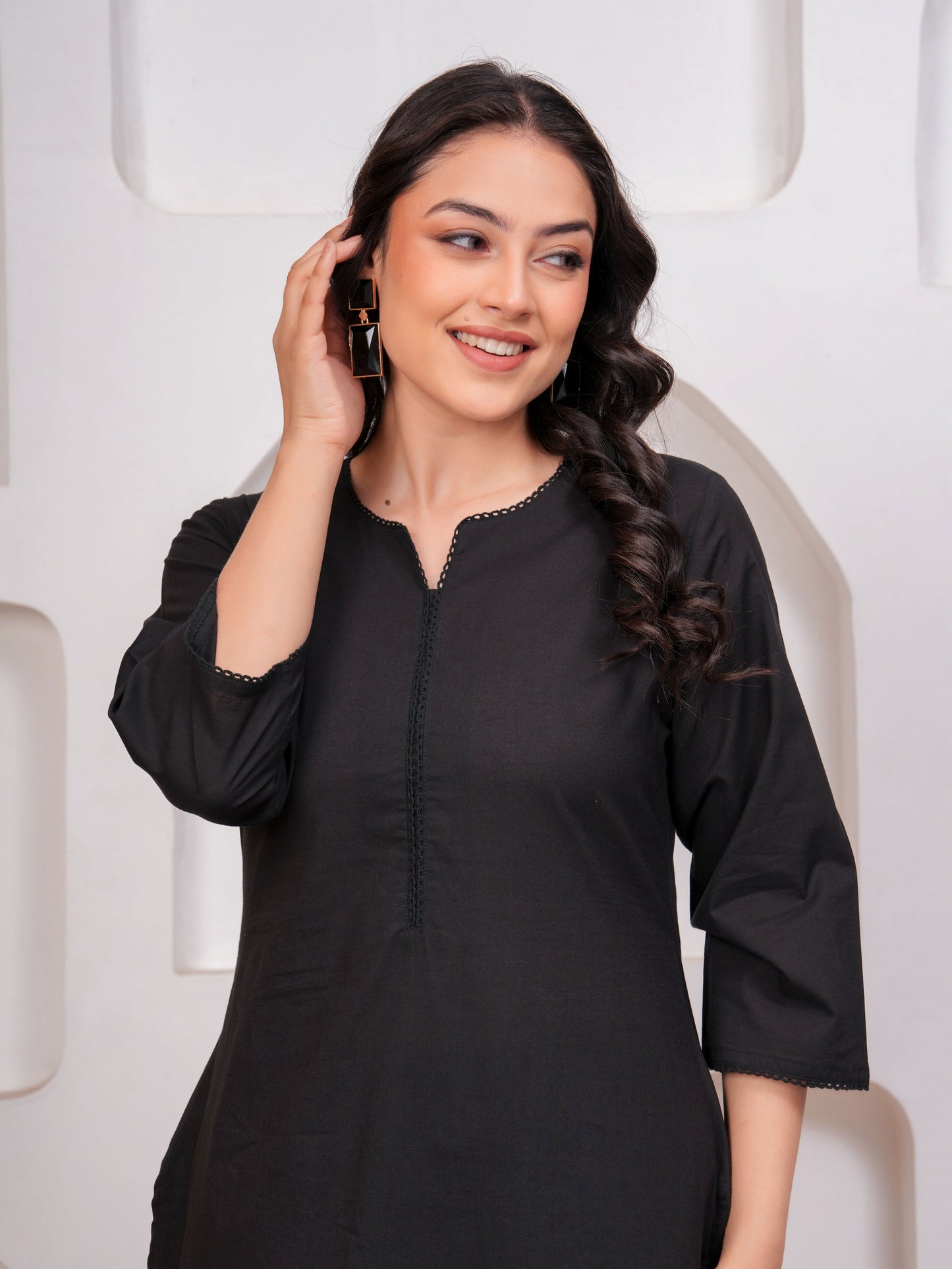 Soft Cotton Solid Straight Black Kurta