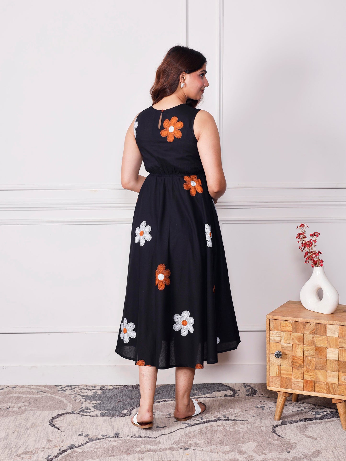 Soft cotton Floral Anarkali Black Dress