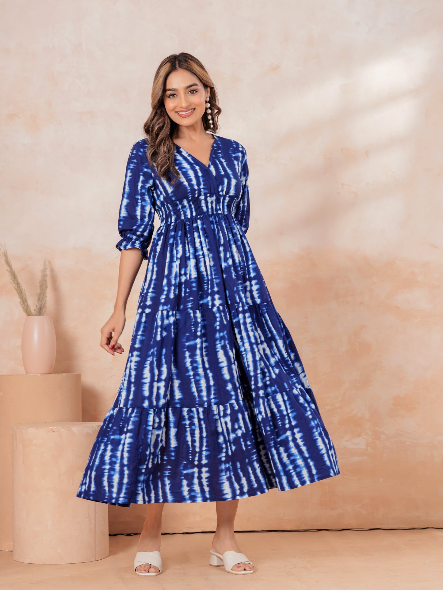 Soft Cotton Tie-dye Anarkali Indigo blue Dress