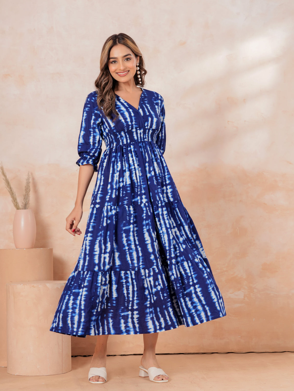 Soft Cotton Tie-dye Anarkali Indigo blue Dress