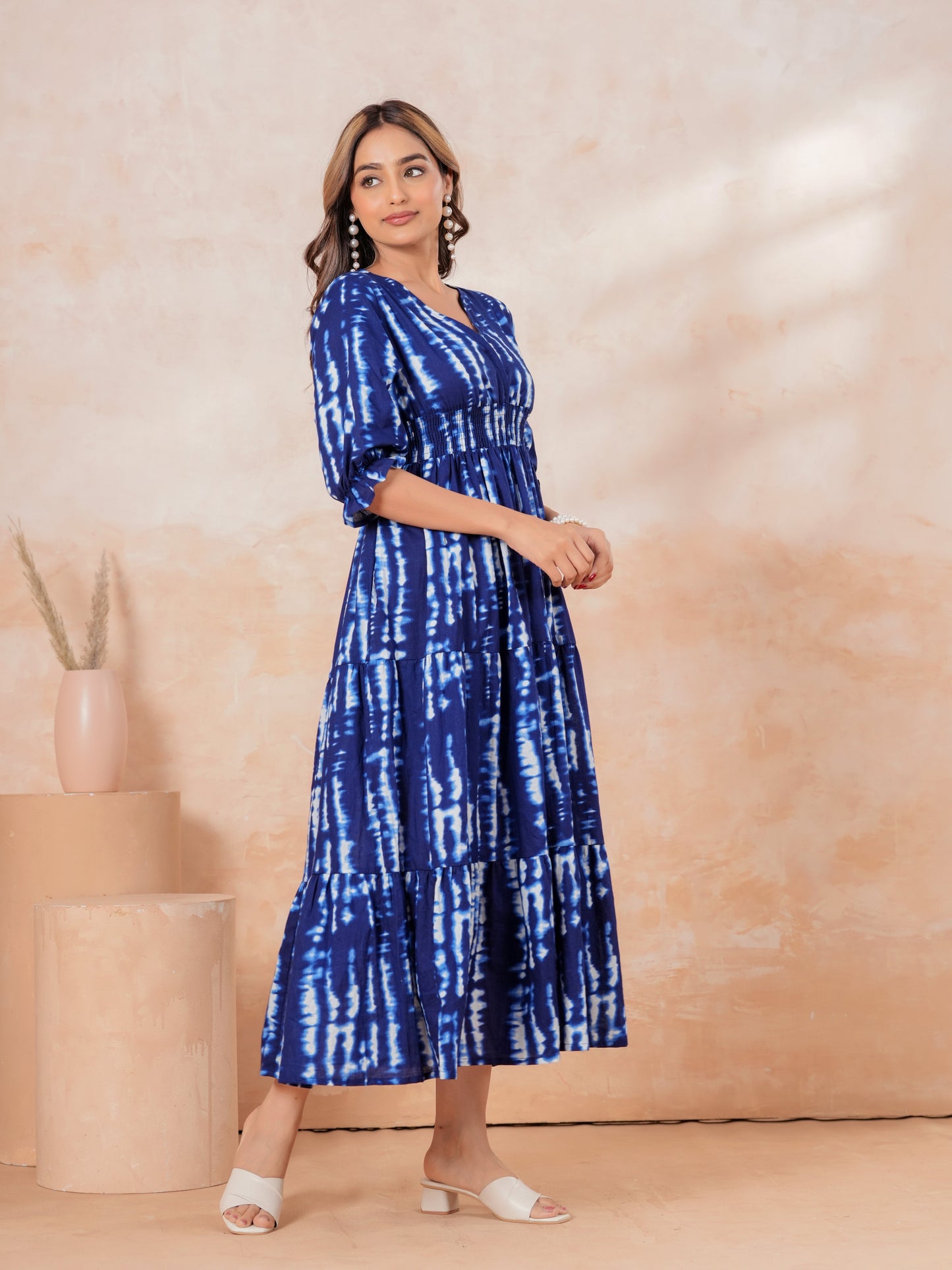 Soft Cotton Tie-dye Anarkali Indigo blue Dress