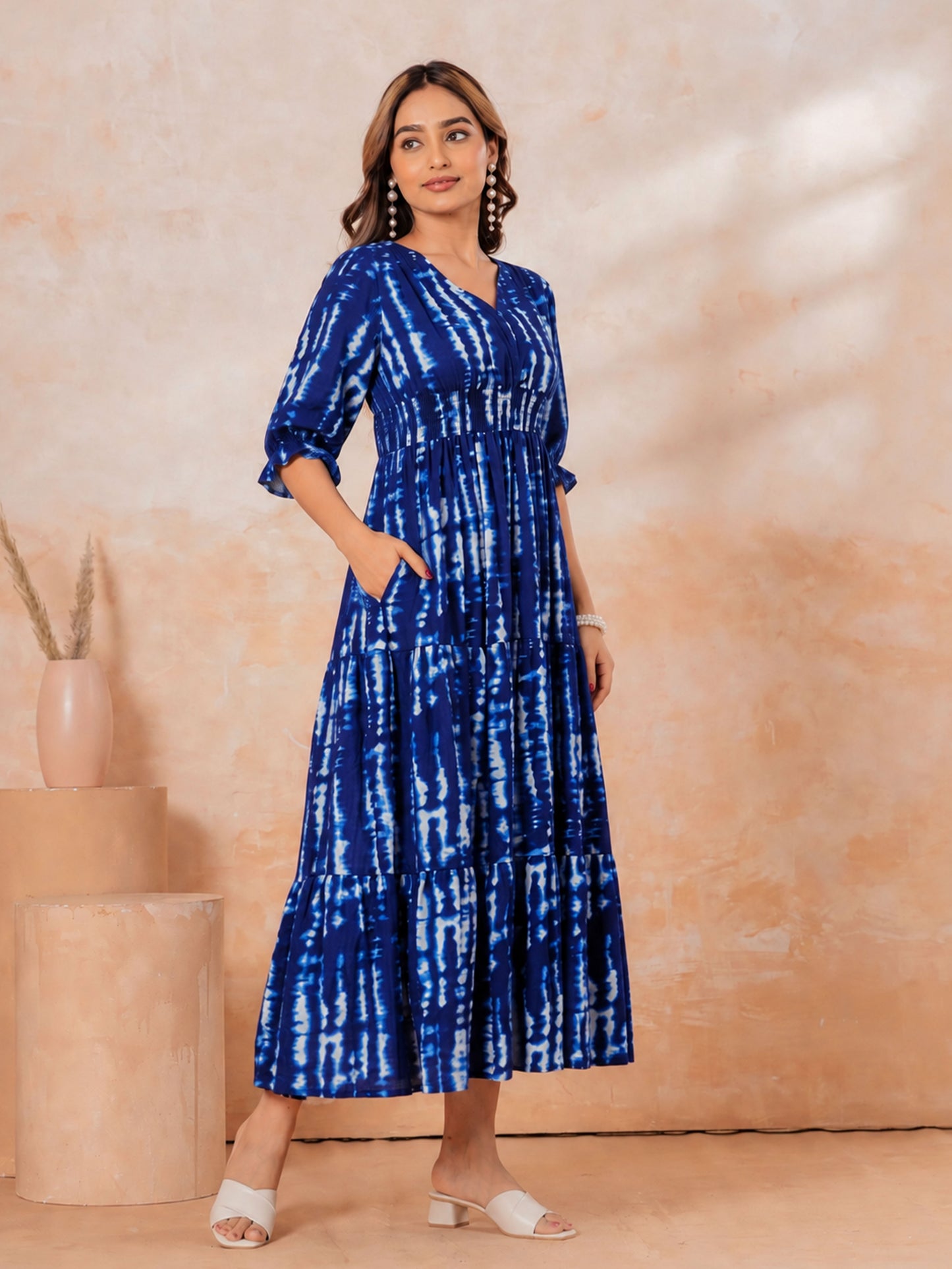 Soft Cotton Tie-dye Anarkali Indigo blue Dress