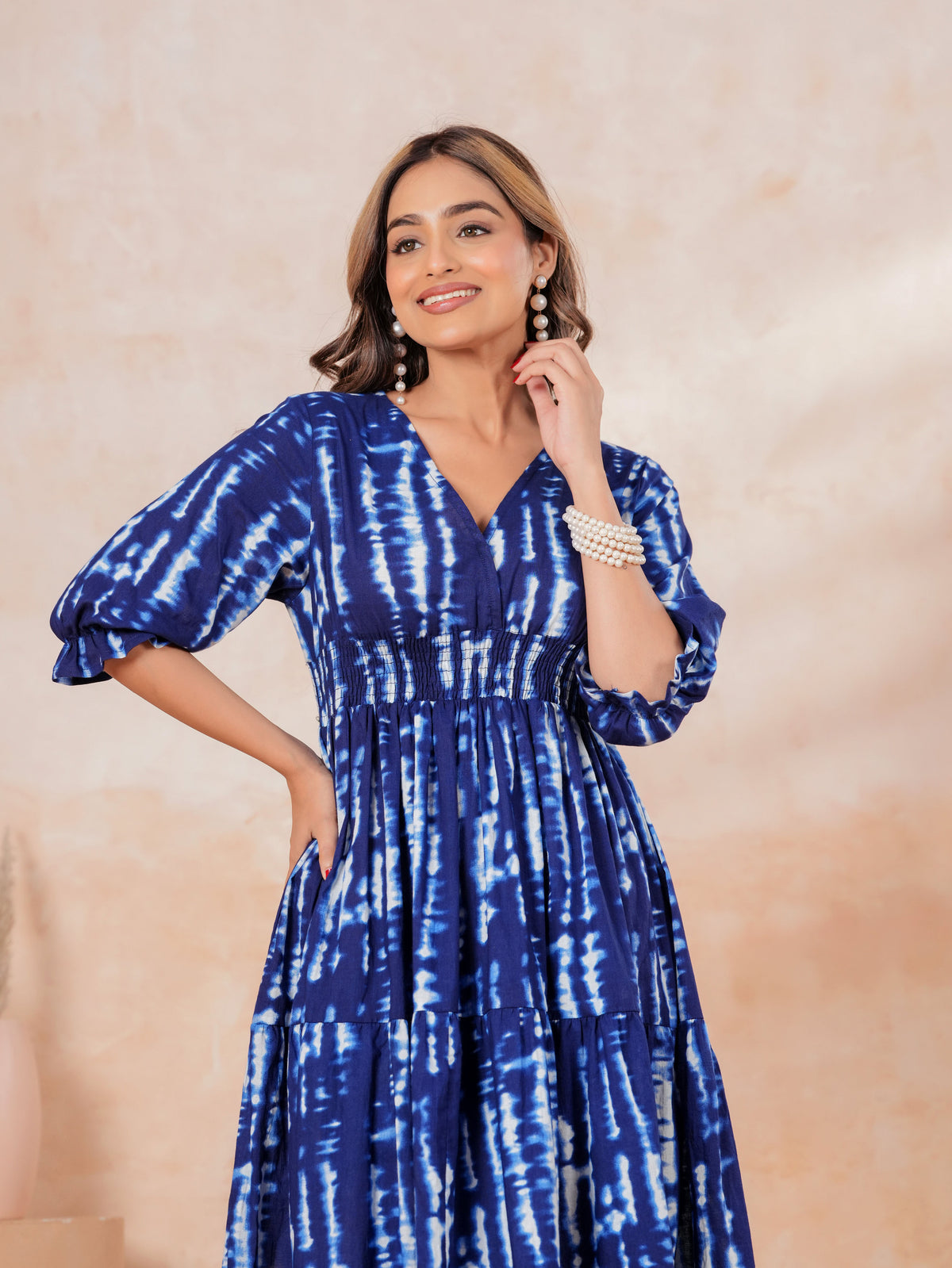 Soft Cotton Tie-dye Anarkali Indigo blue Dress