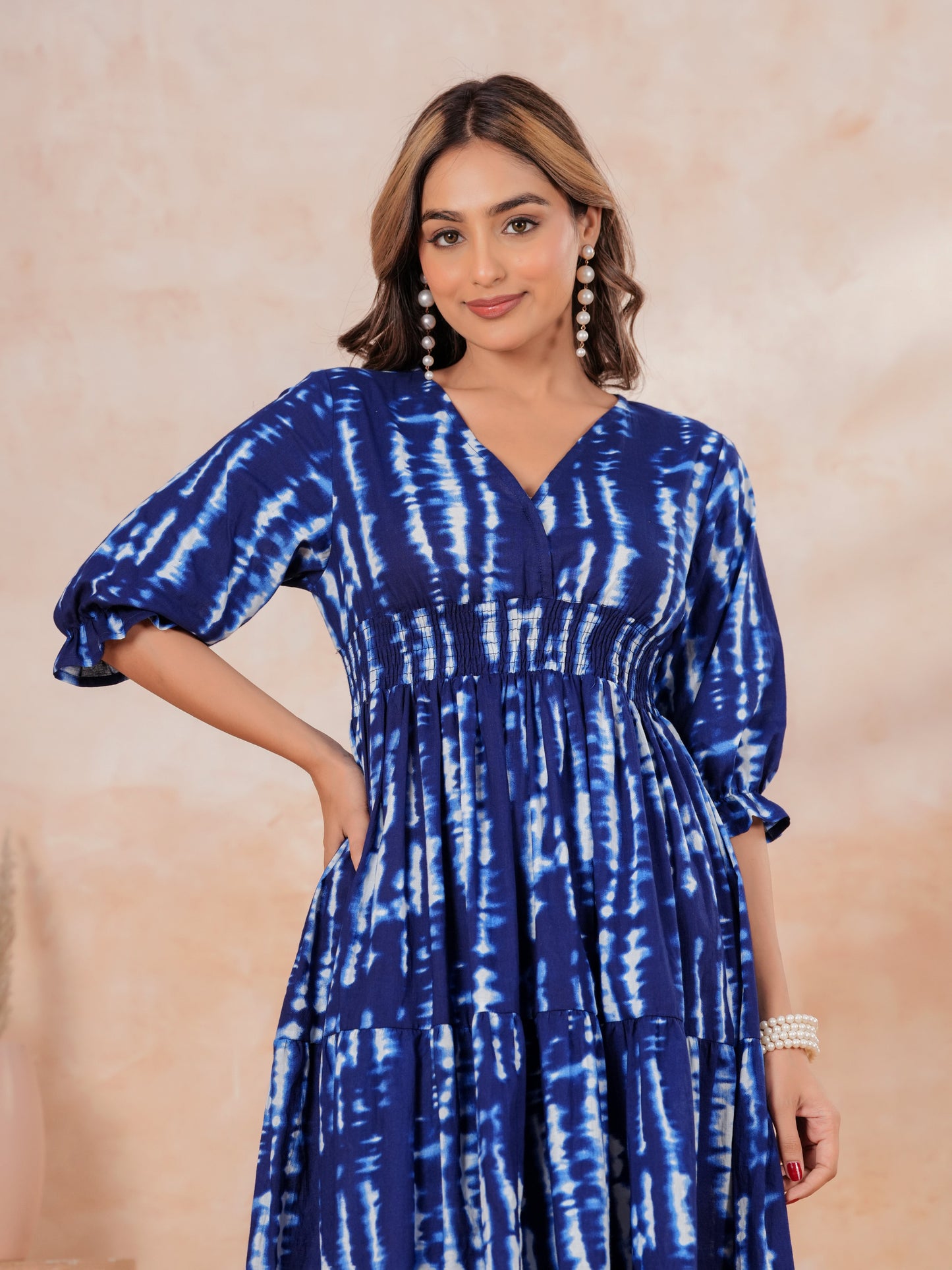 Soft Cotton Tie-dye Anarkali Indigo blue Dress