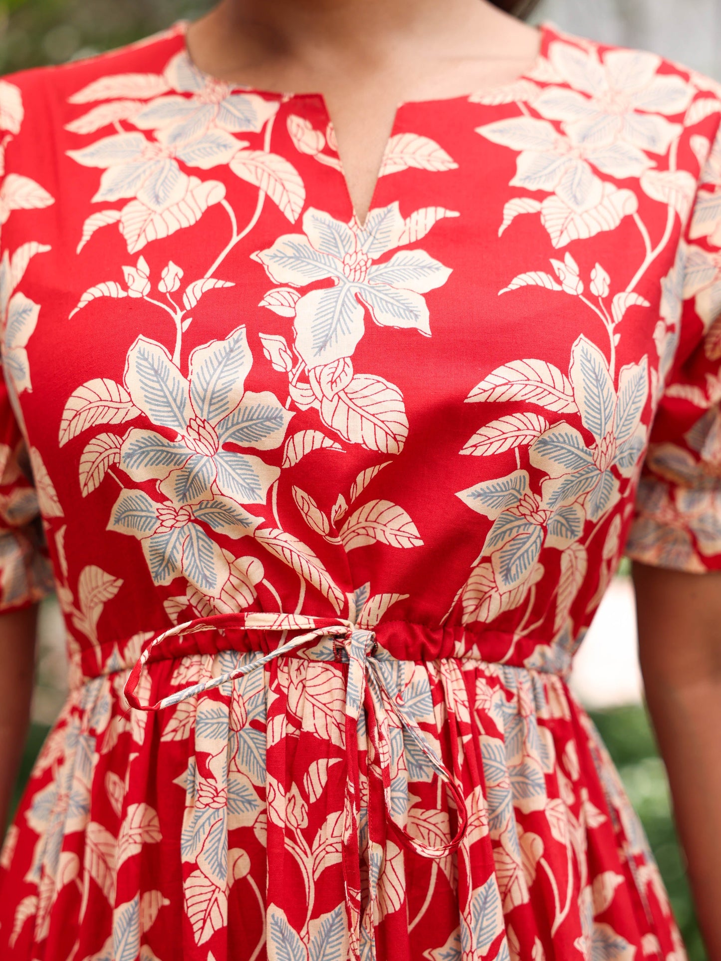 Soft cotton Floral Tiered Red Dress
