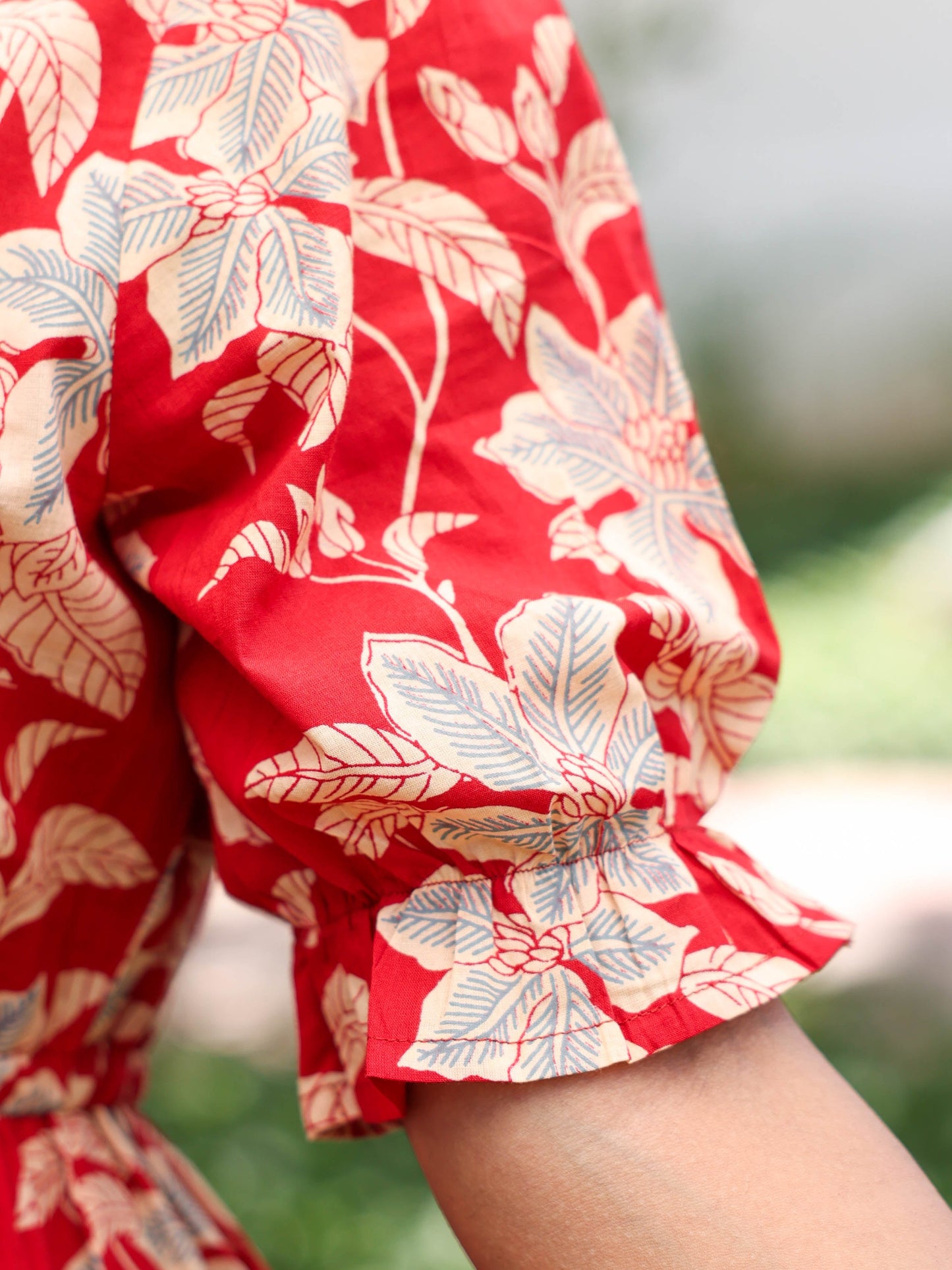 Soft cotton Floral Tiered Red Dress