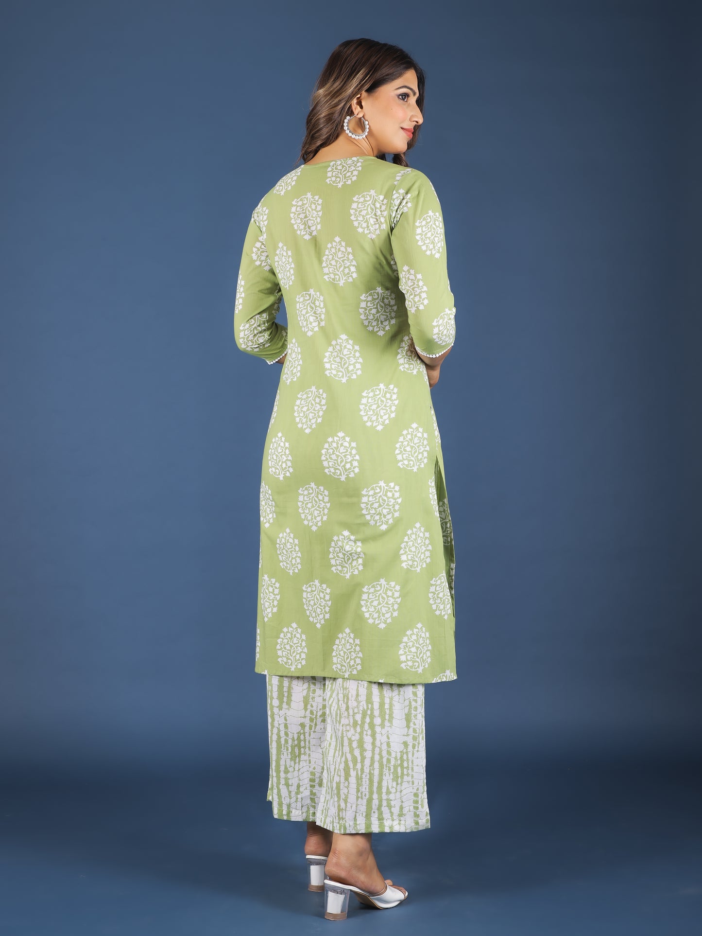 Soft Cotton Floral A-line Green Kurta