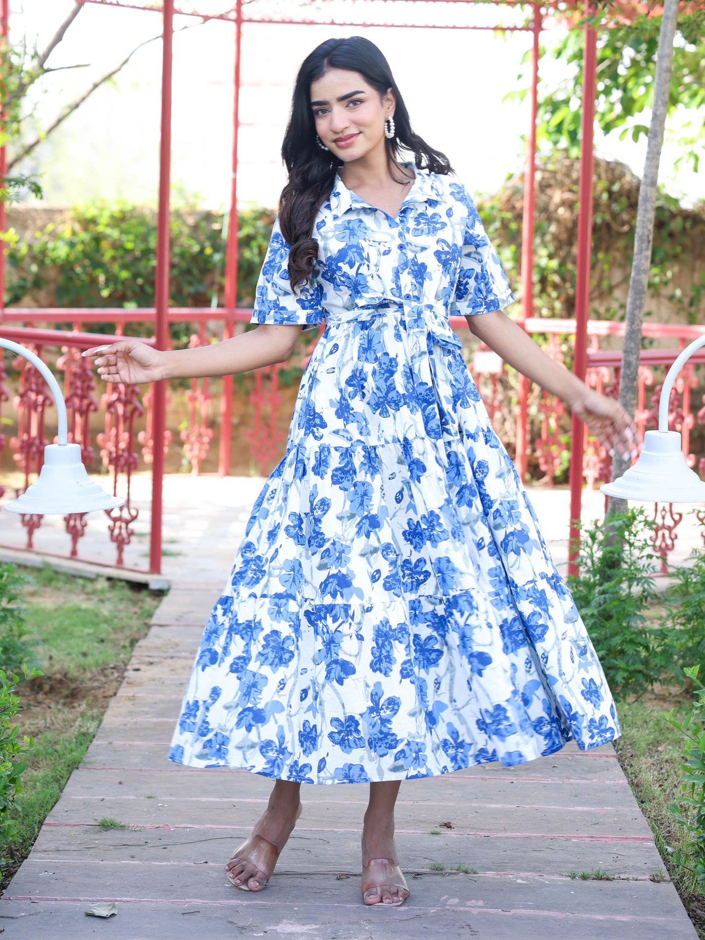 Soft cotton Floral Tiered White Dress