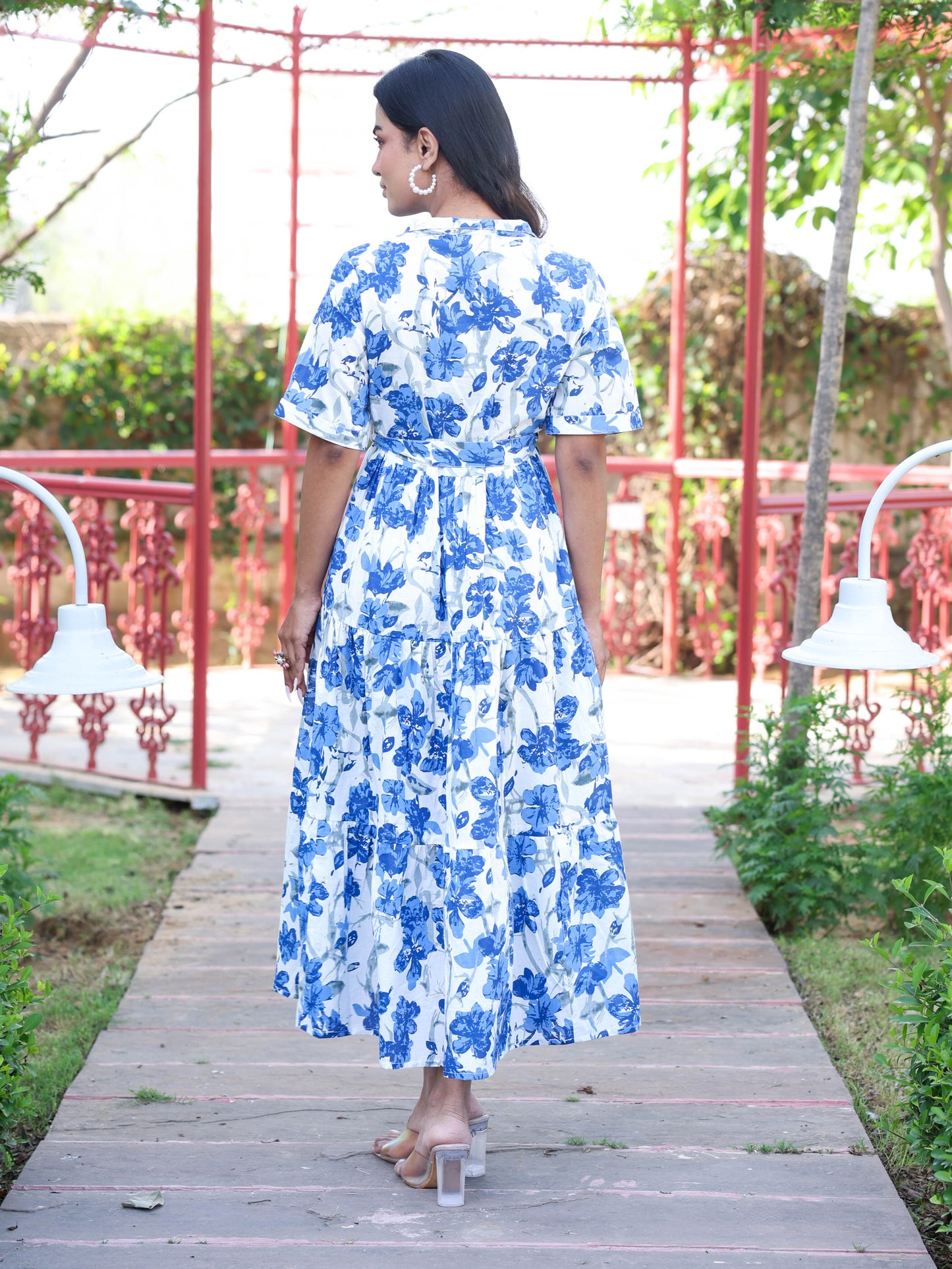 Soft cotton Floral Tiered White Dress