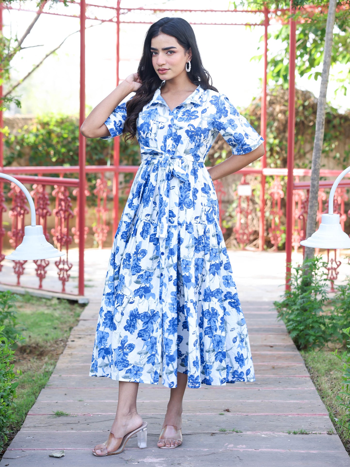 Soft cotton Floral Tiered White Dress
