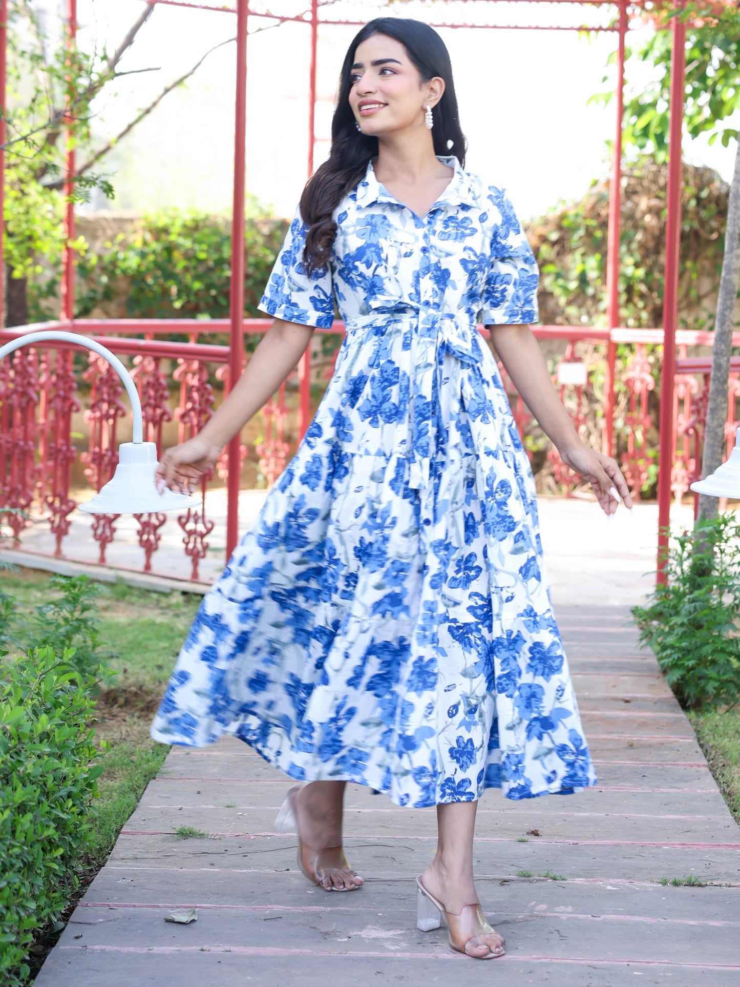 Soft cotton Floral Tiered White Dress