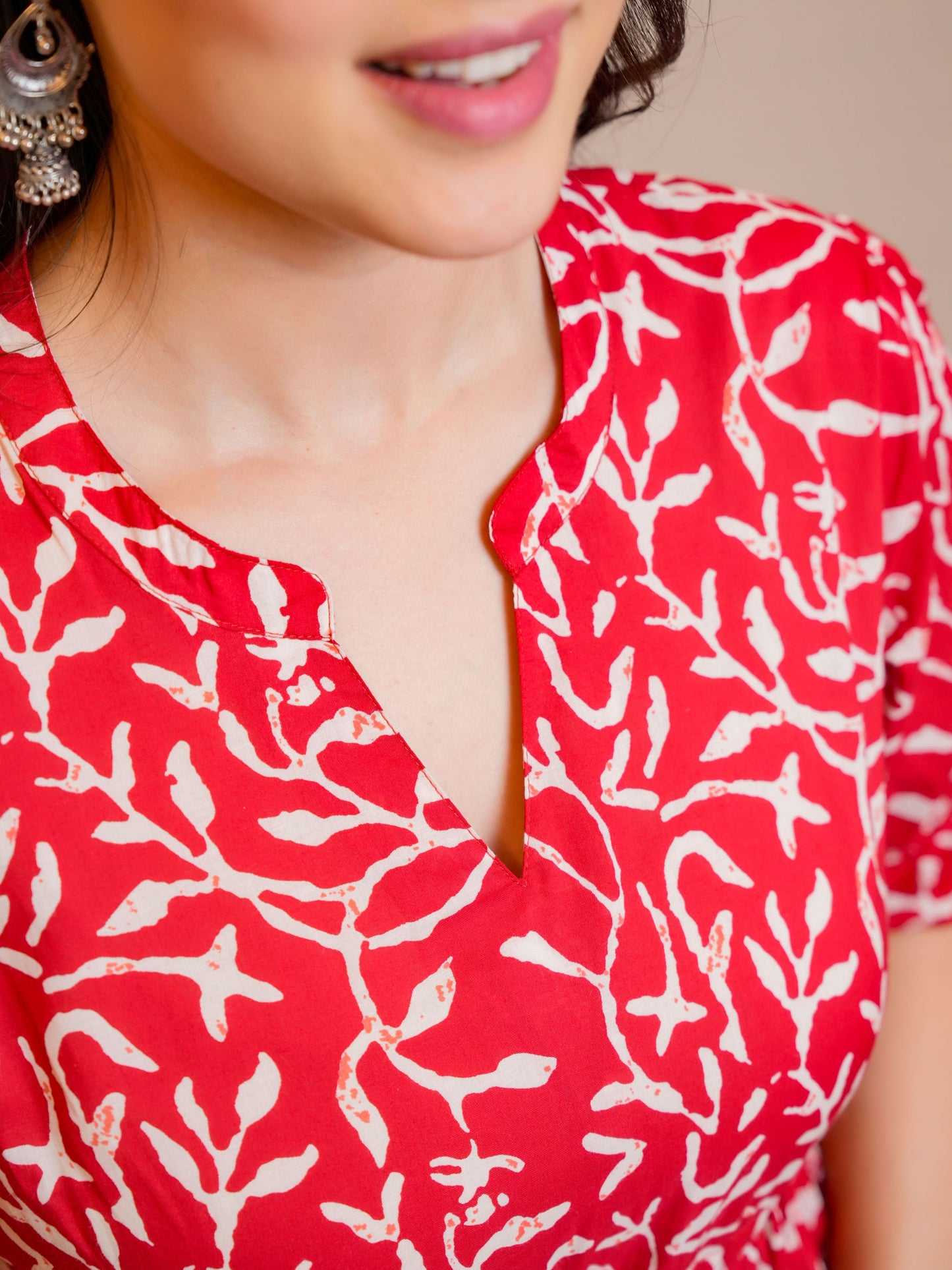 Soft Cotton Floral Anarkali Red Dress