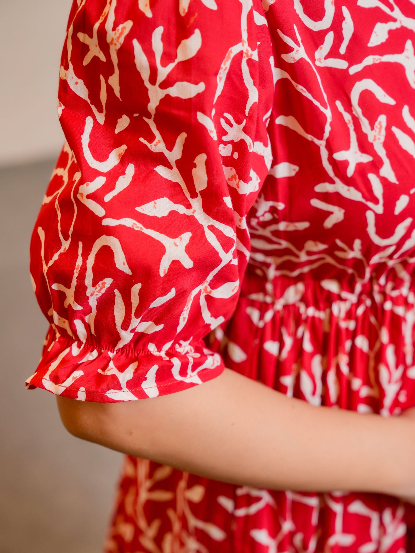 Soft Cotton Floral Anarkali Red Dress