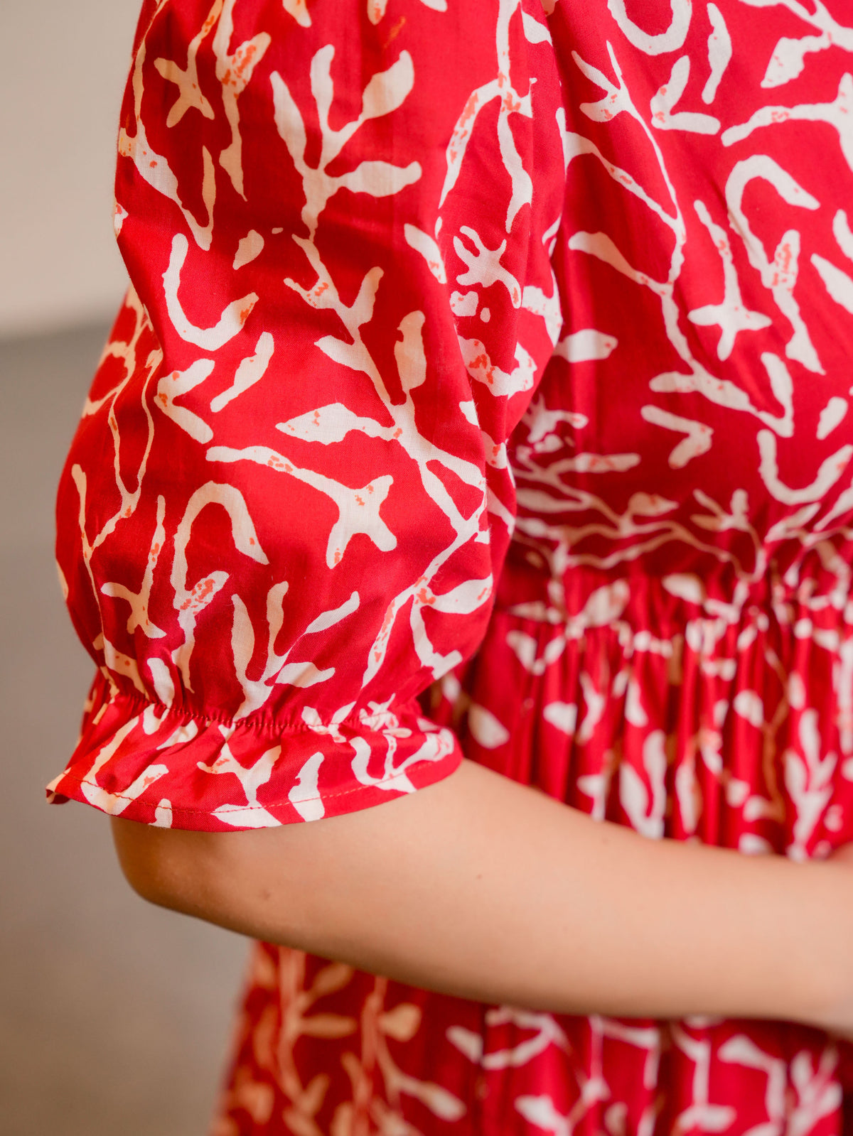Soft Cotton Floral Anarkali Red Dress