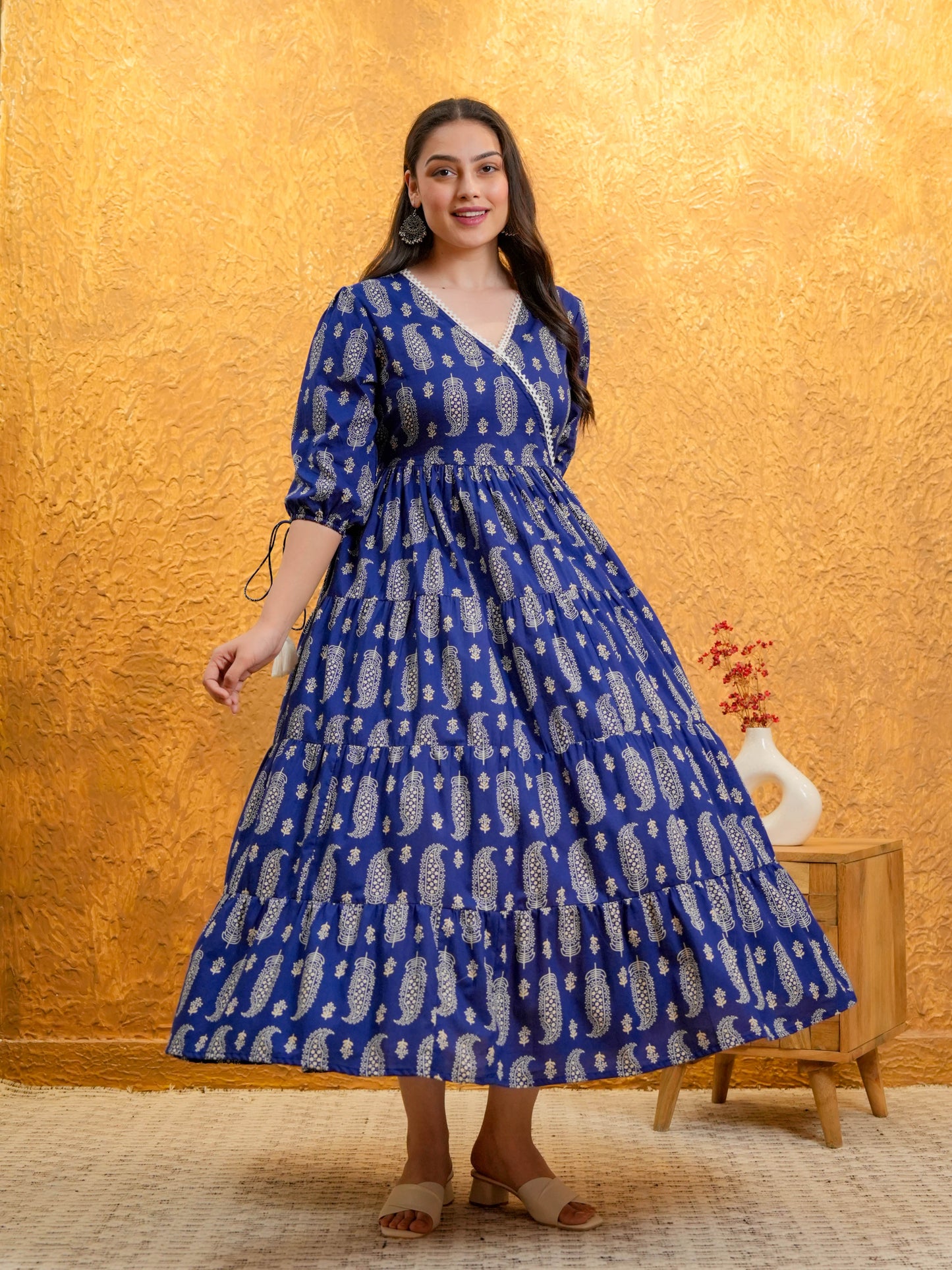 Soft Cotton Butta Anarkali Blue Dress
