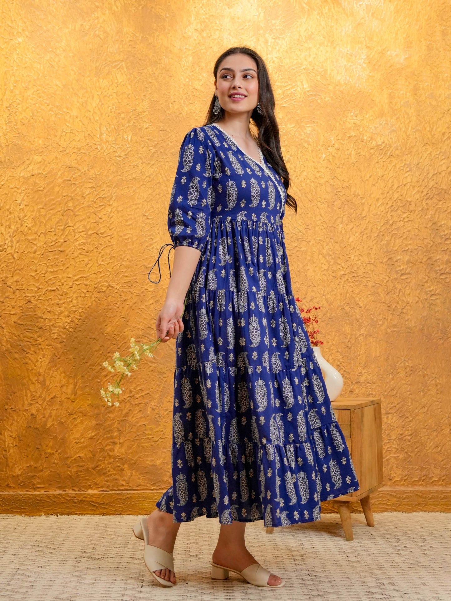 Soft Cotton Butta Anarkali Blue Dress