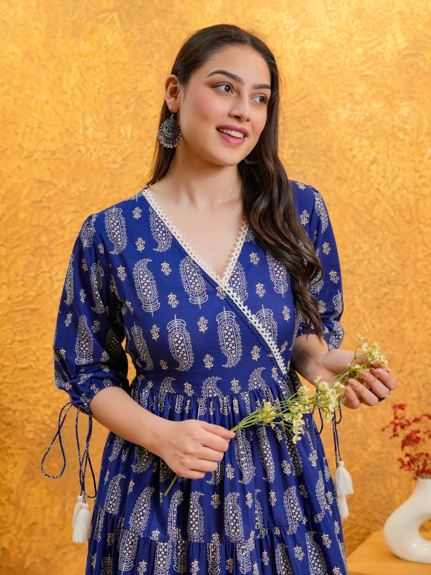 Soft Cotton Butta Anarkali Blue Dress
