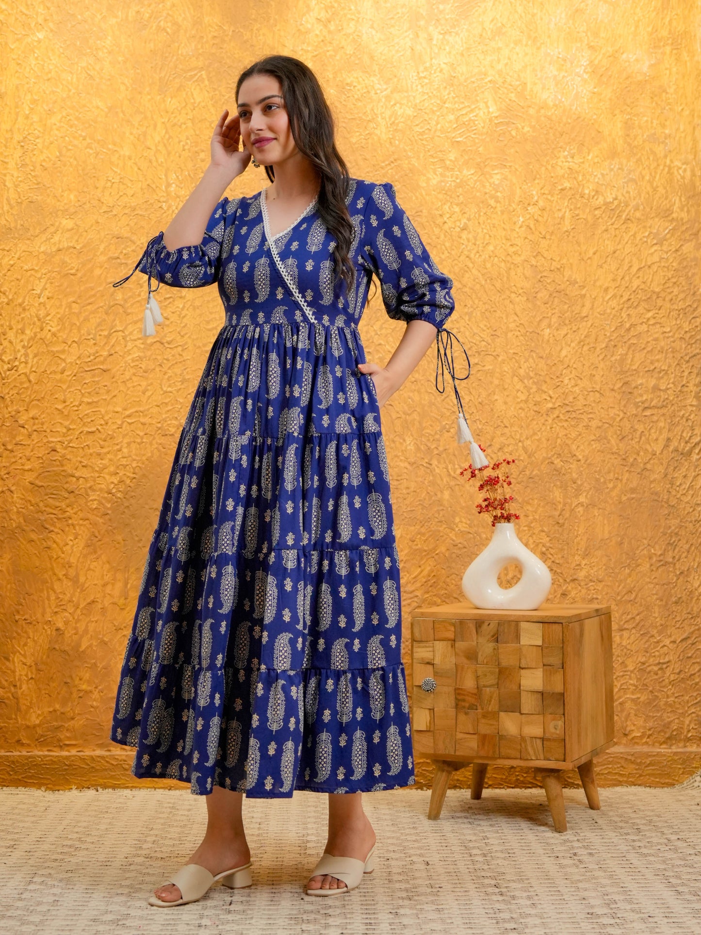 Soft Cotton Butta Anarkali Blue Dress