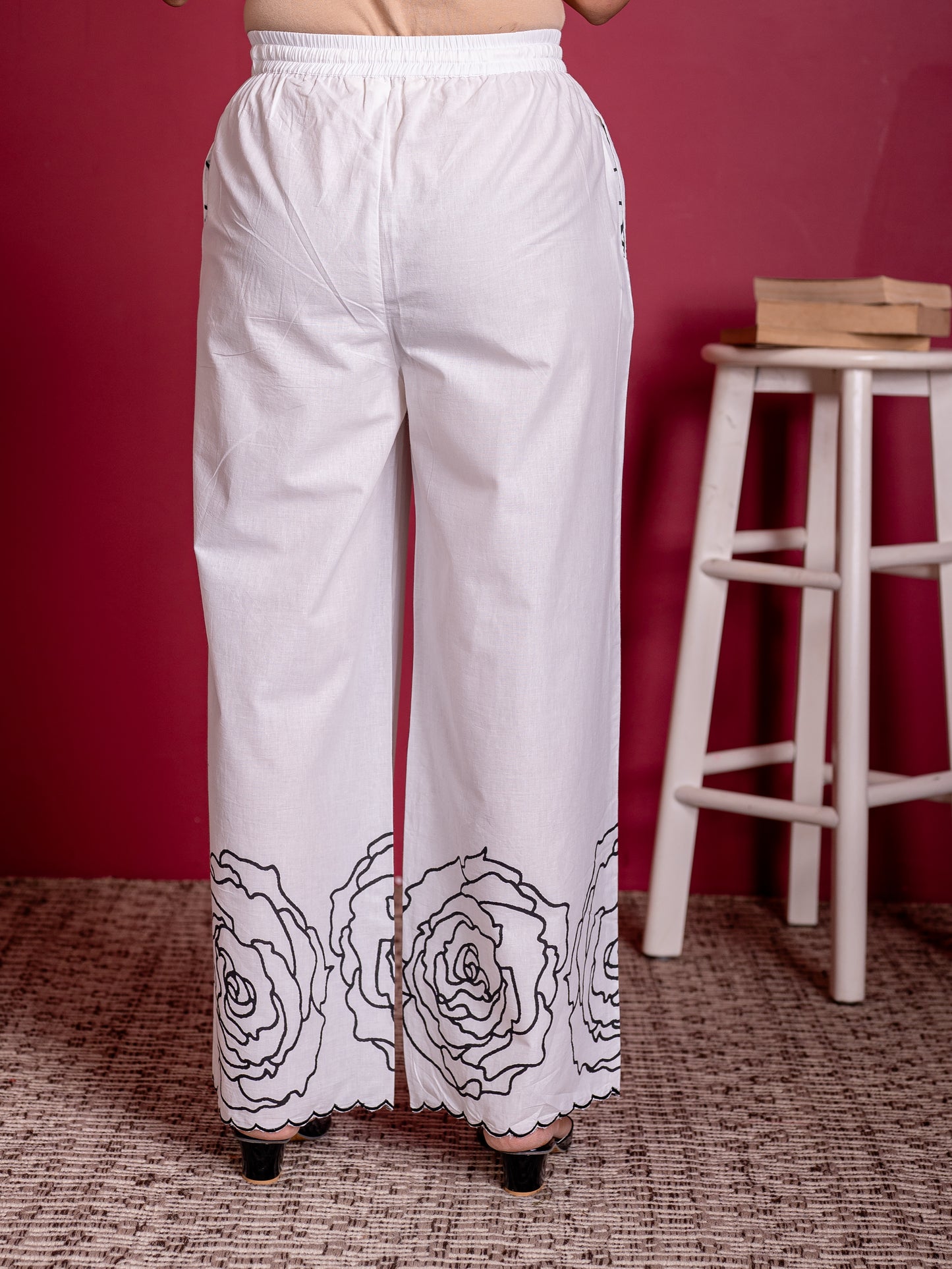 Embroidered Soft cotton Placement Print Flared White Kurta