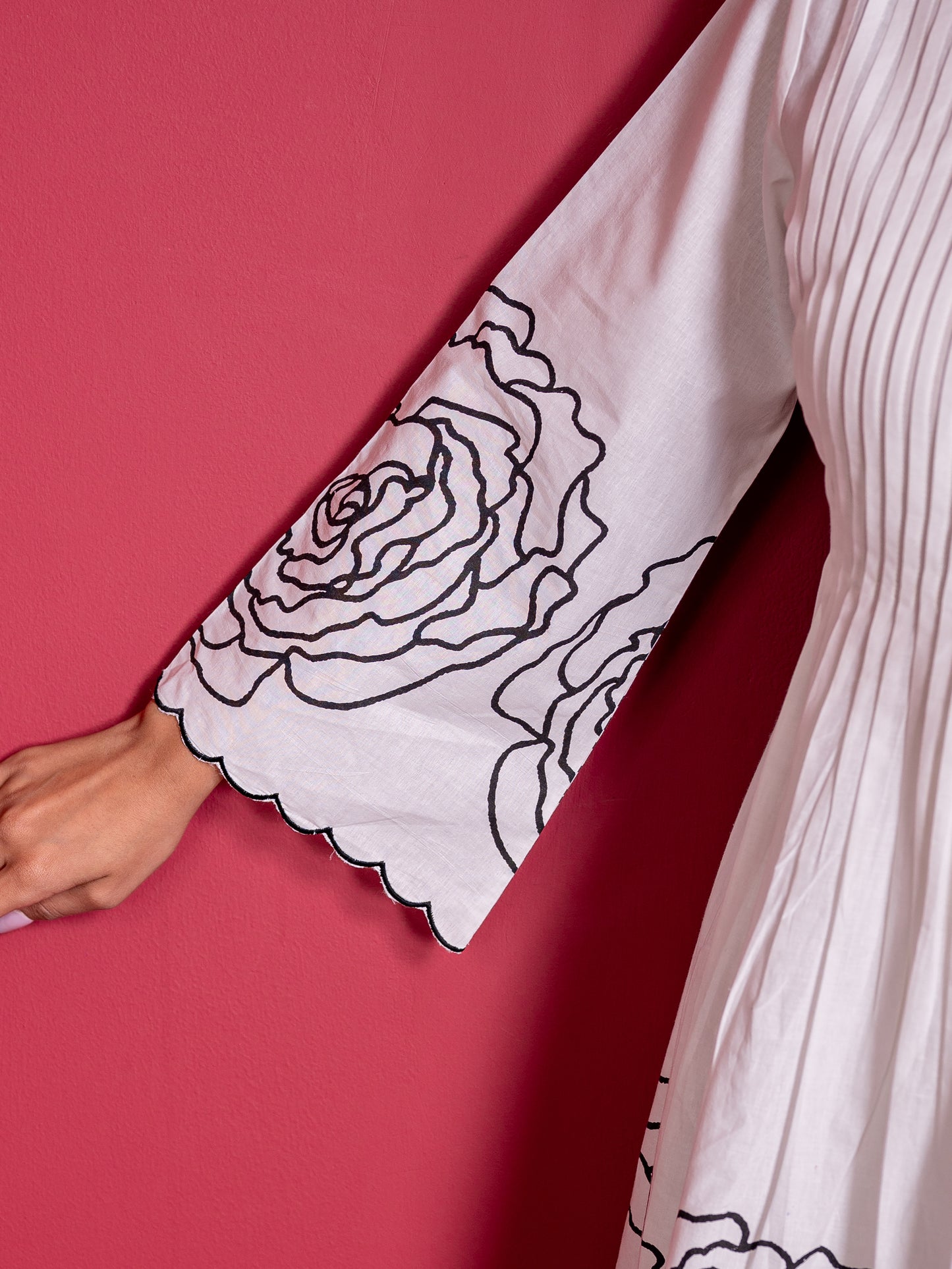 Embroidered Soft cotton Placement Print Flared White Kurta