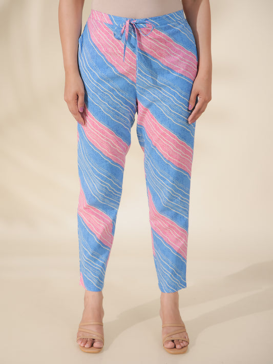 Soft Cotton Striped Blue Tapered Trousers