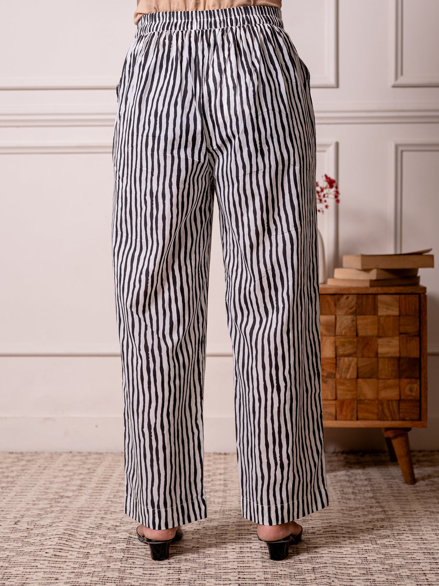Soft cotton Striped White Straight Trousers
