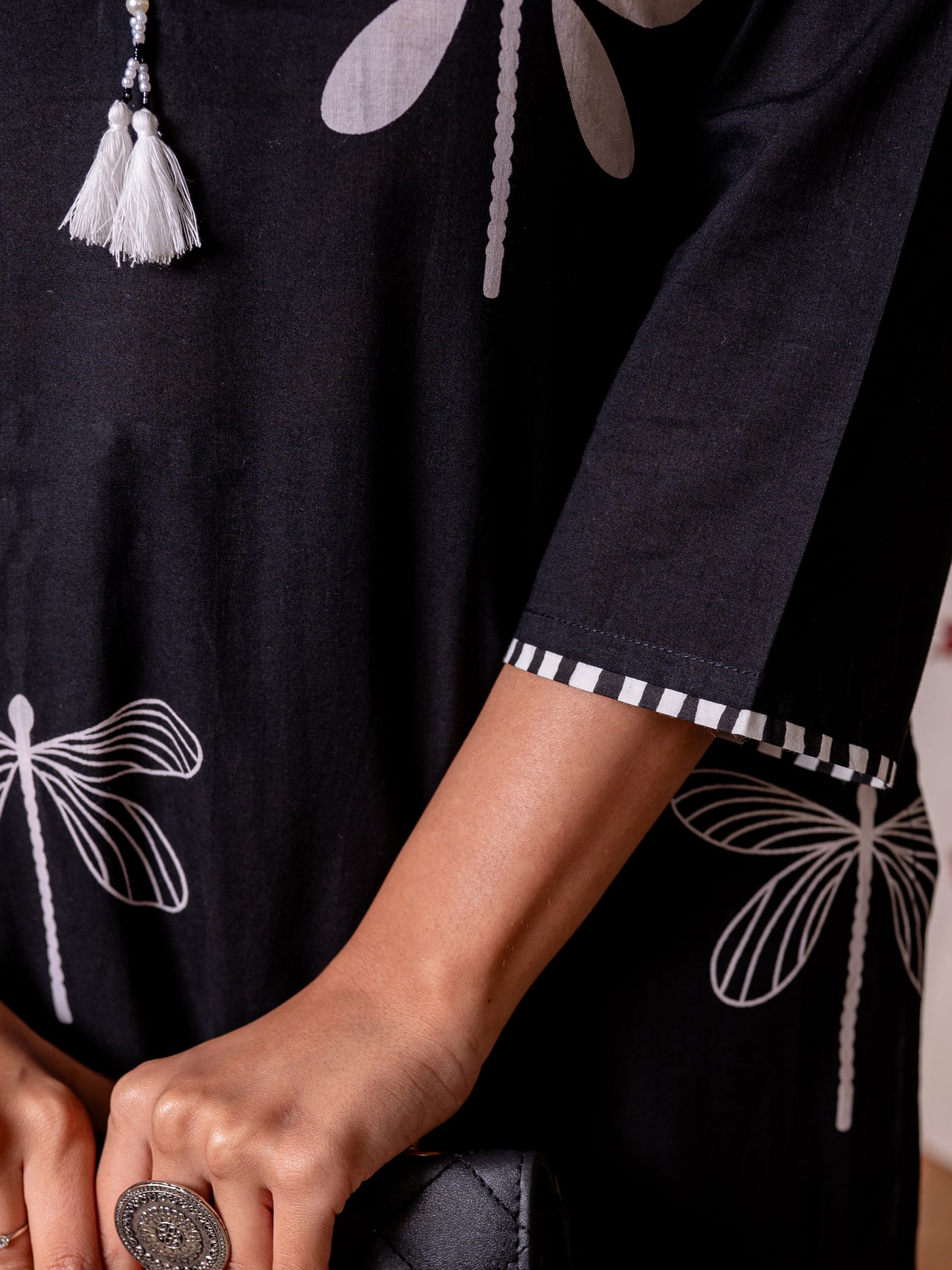 Embroidered Soft cotton Floral Straight Black Kurta