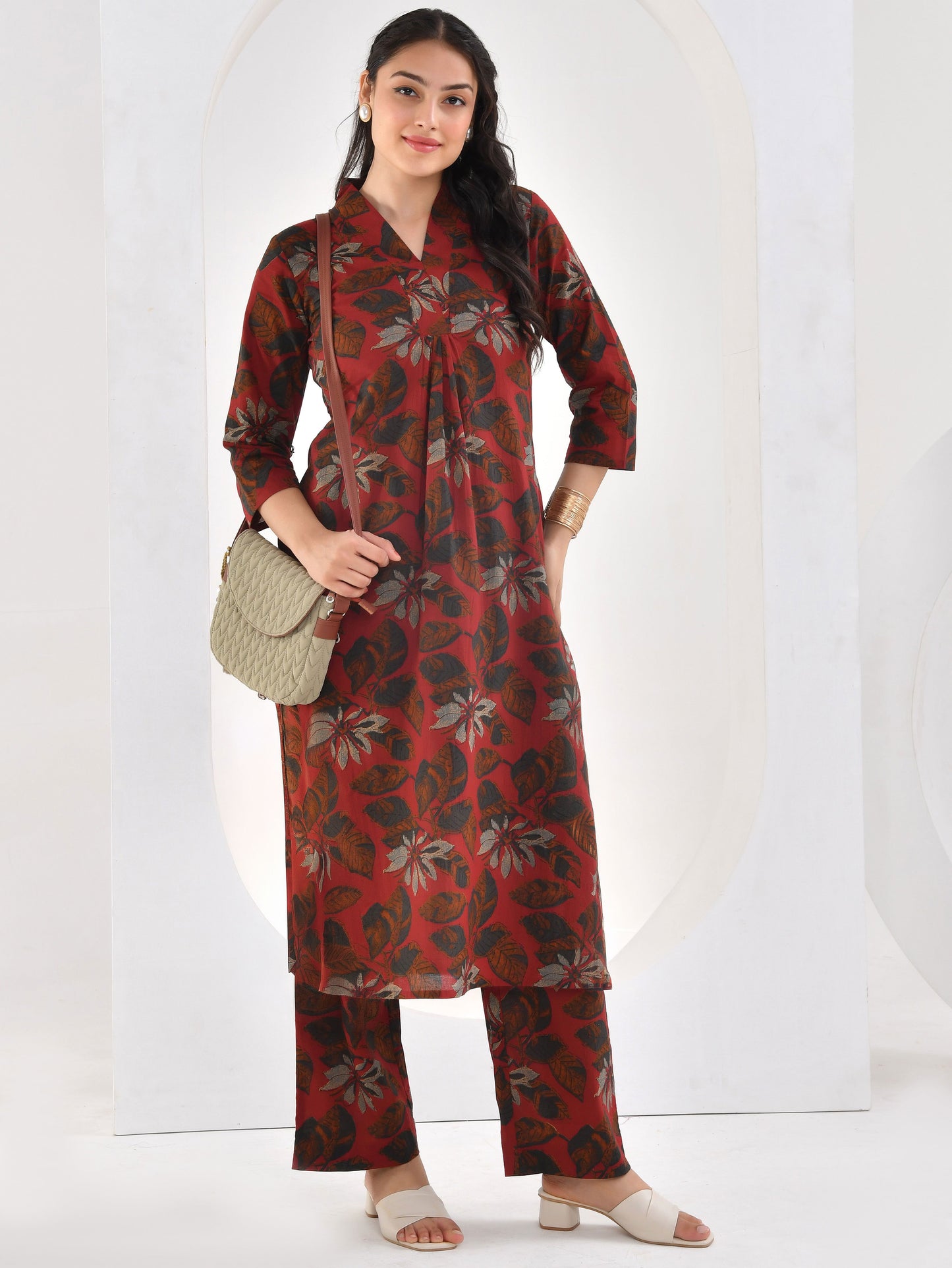 Soft cotton Floral A-line Maroon Kurta