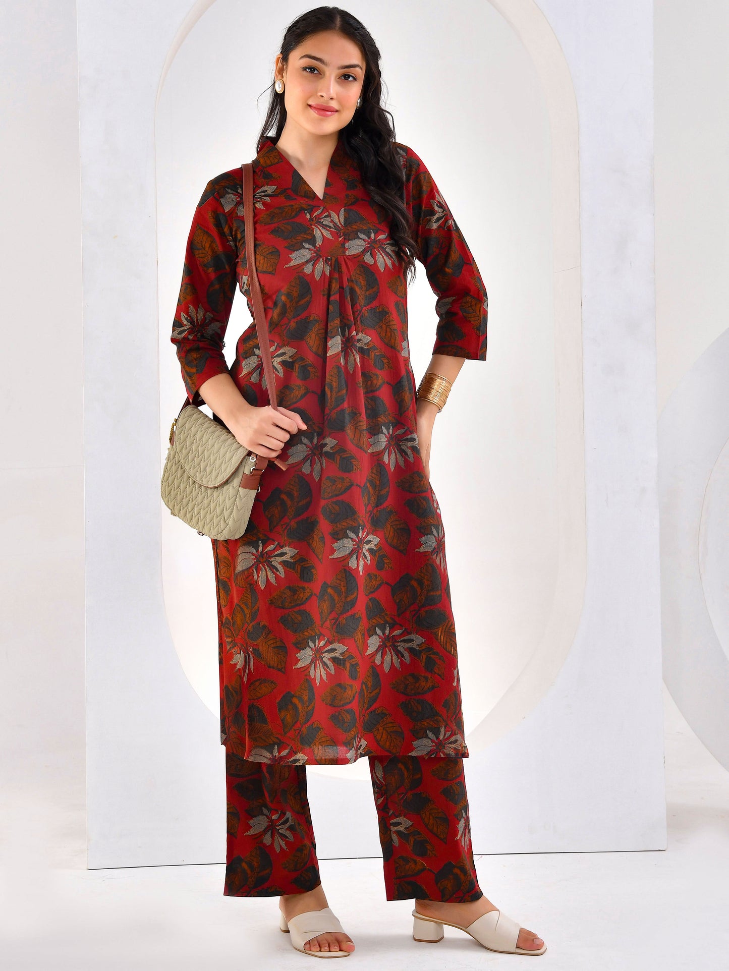 Soft cotton Floral A-line Maroon Kurta
