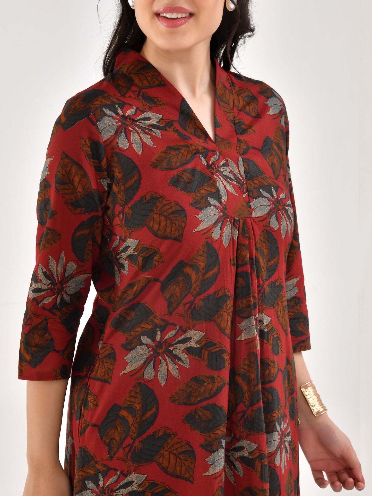 Soft cotton Floral A-line Maroon Kurta