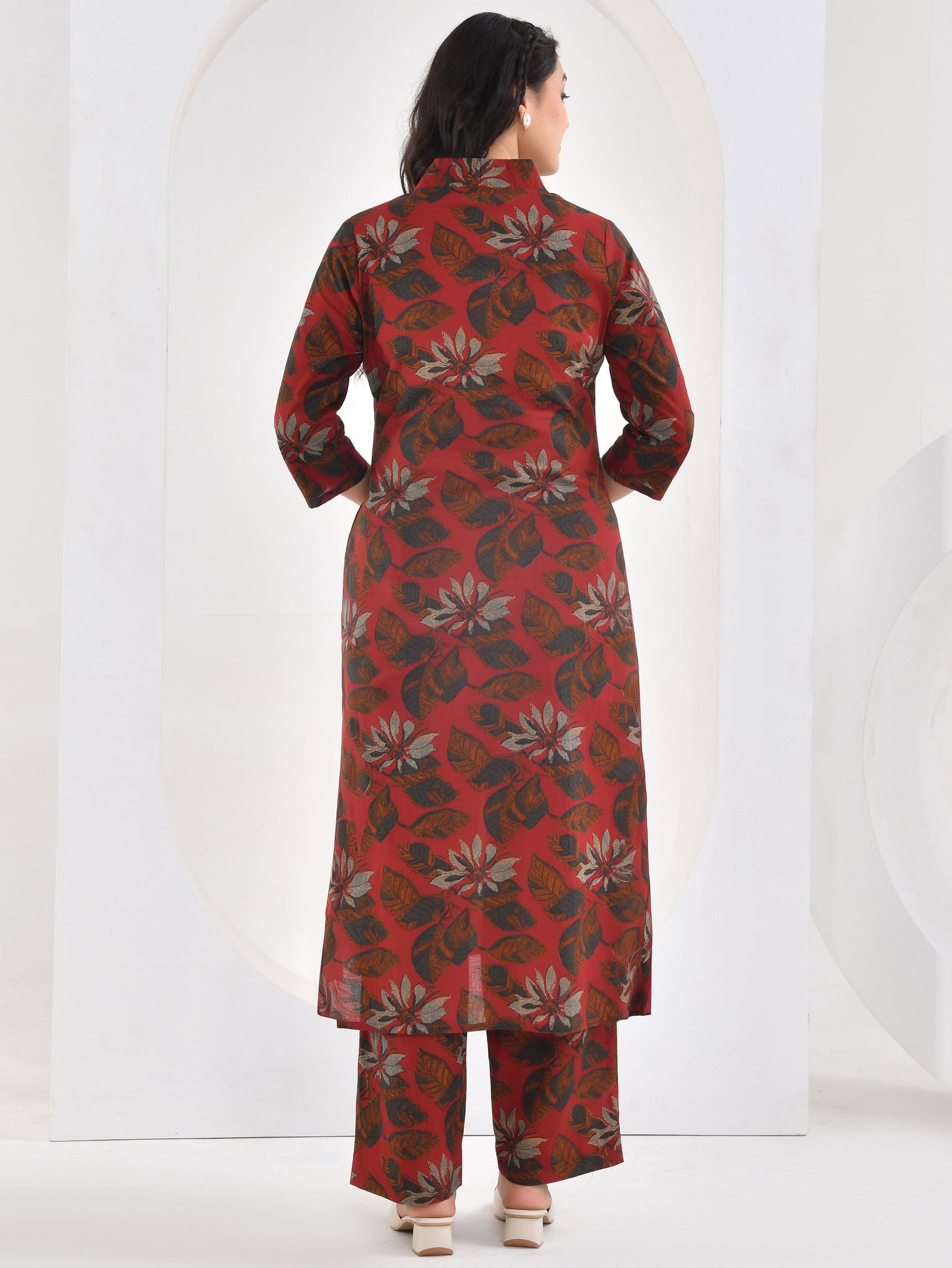Soft cotton Floral A-line Maroon Kurta