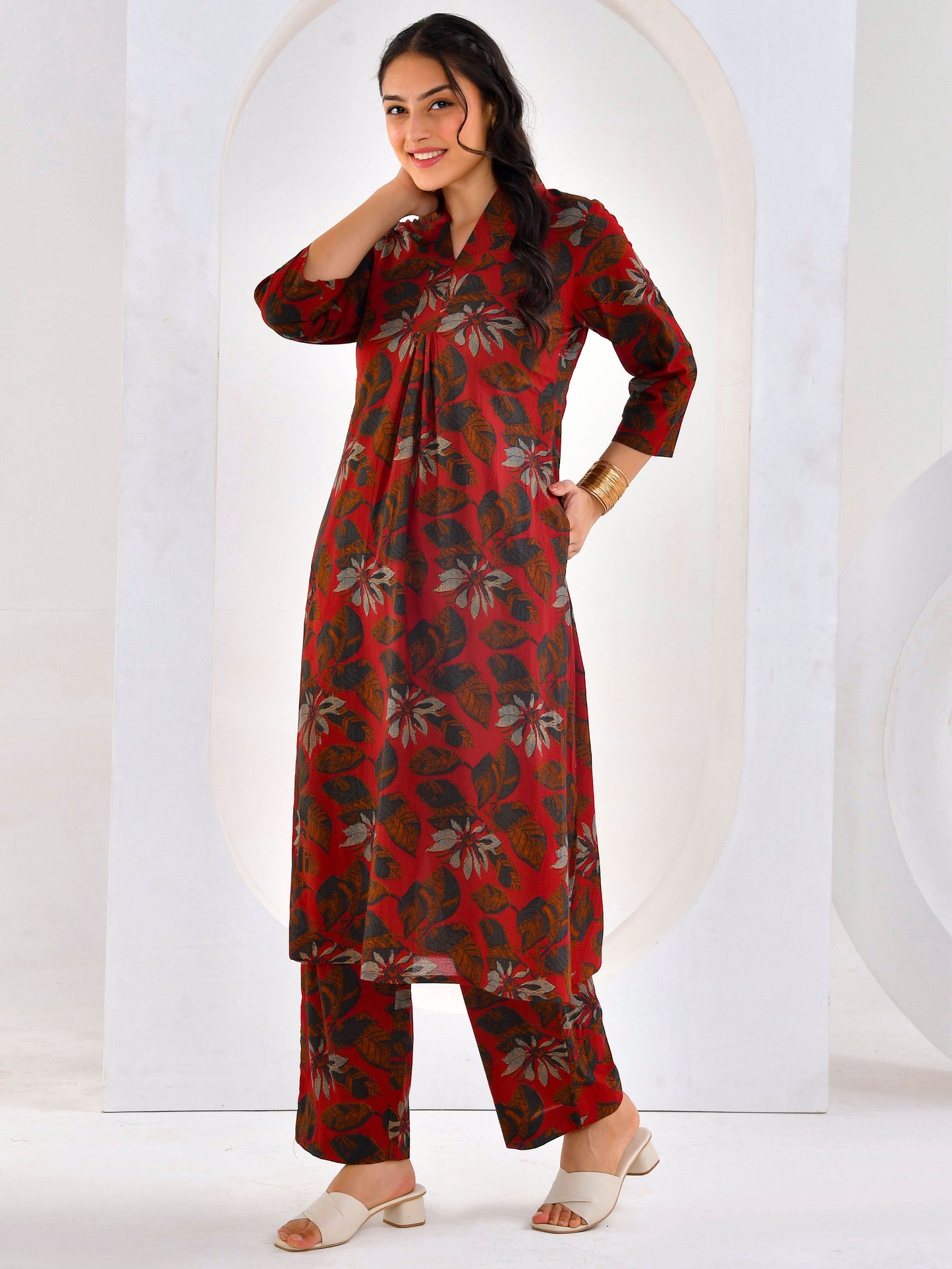 Soft cotton Floral A-line Maroon Kurta