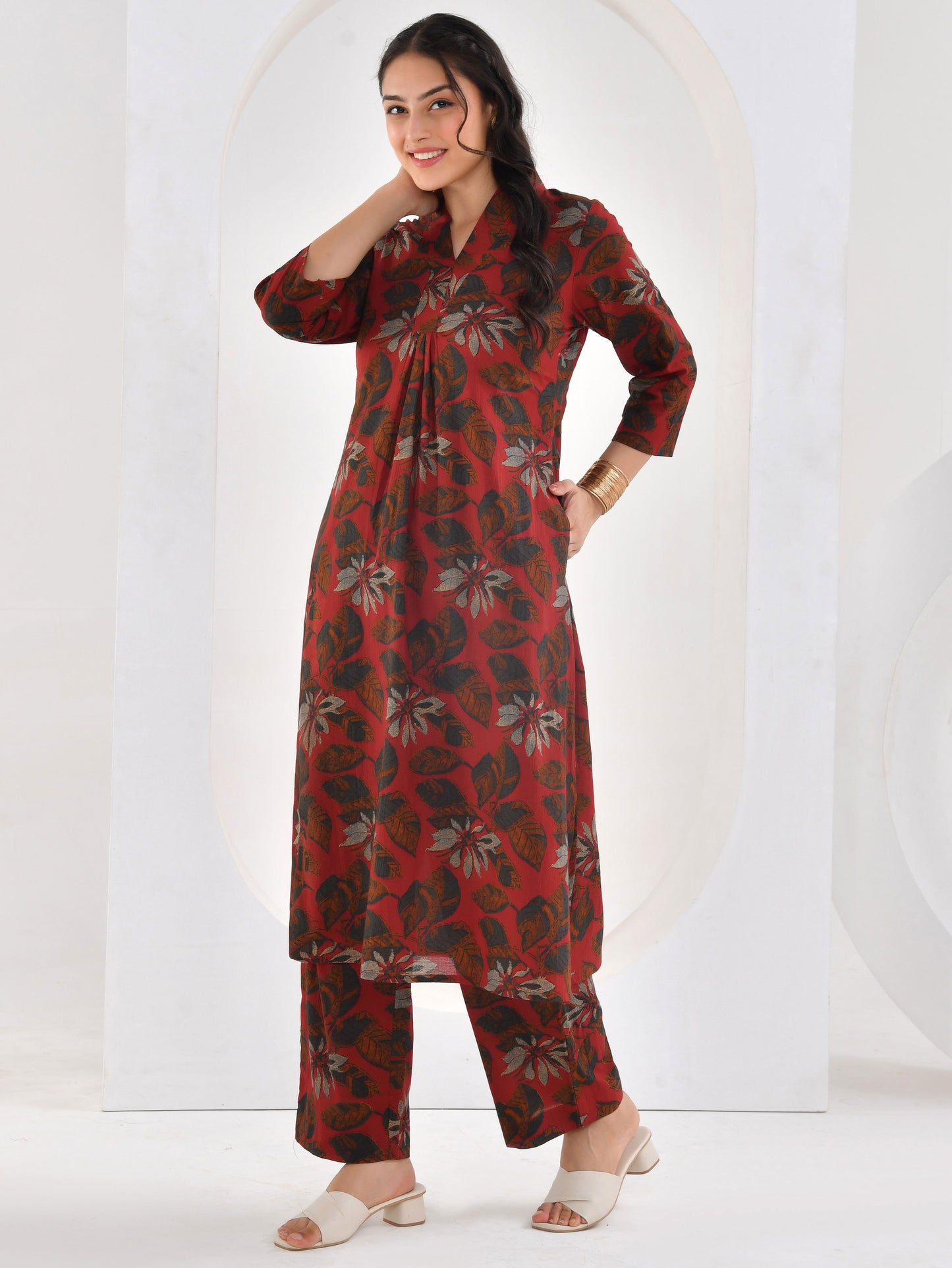 Soft cotton Floral A-line Maroon Kurta