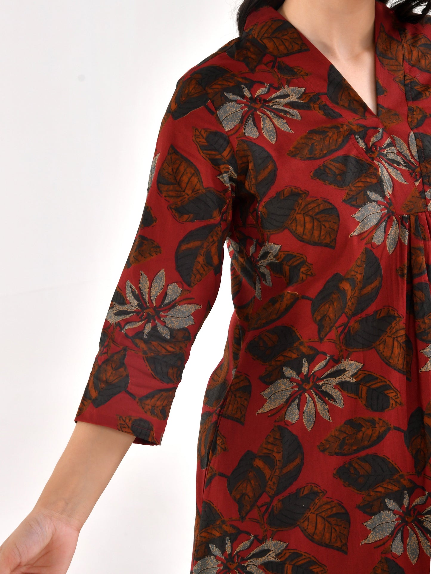 Soft cotton Floral A-line Maroon Kurta