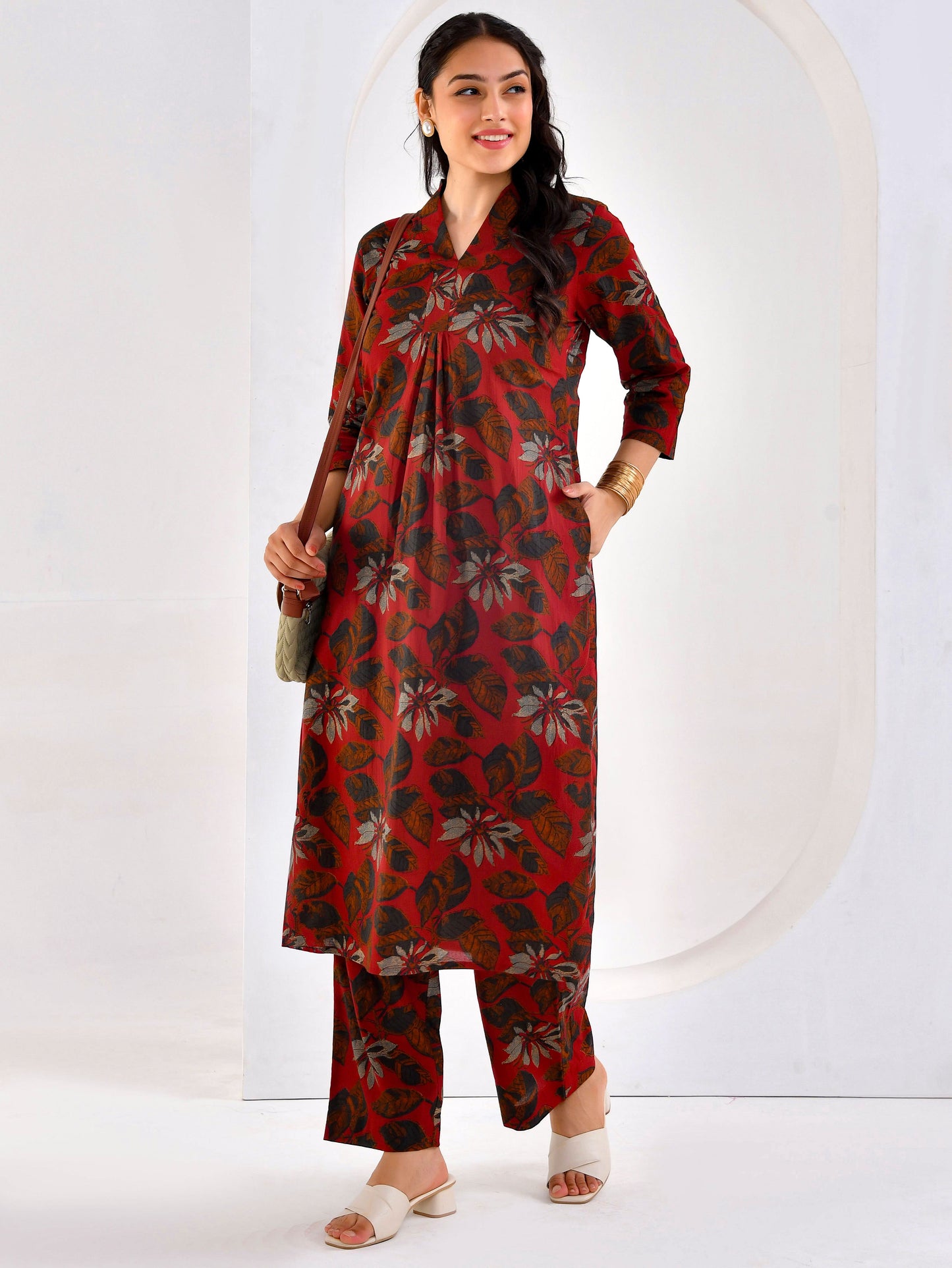 Soft cotton Floral A-line Maroon Kurta