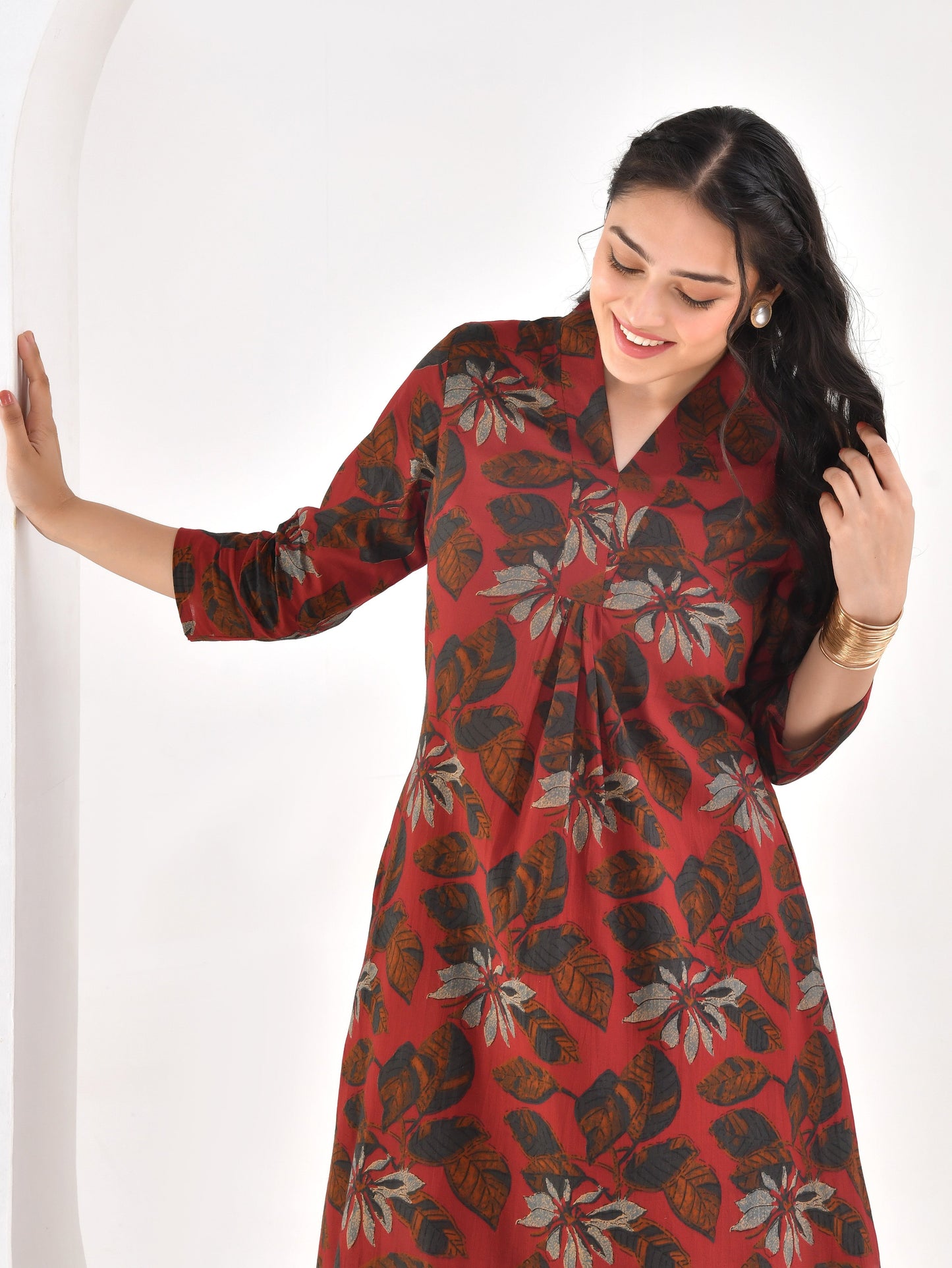 Soft cotton Floral A-line Maroon Kurta