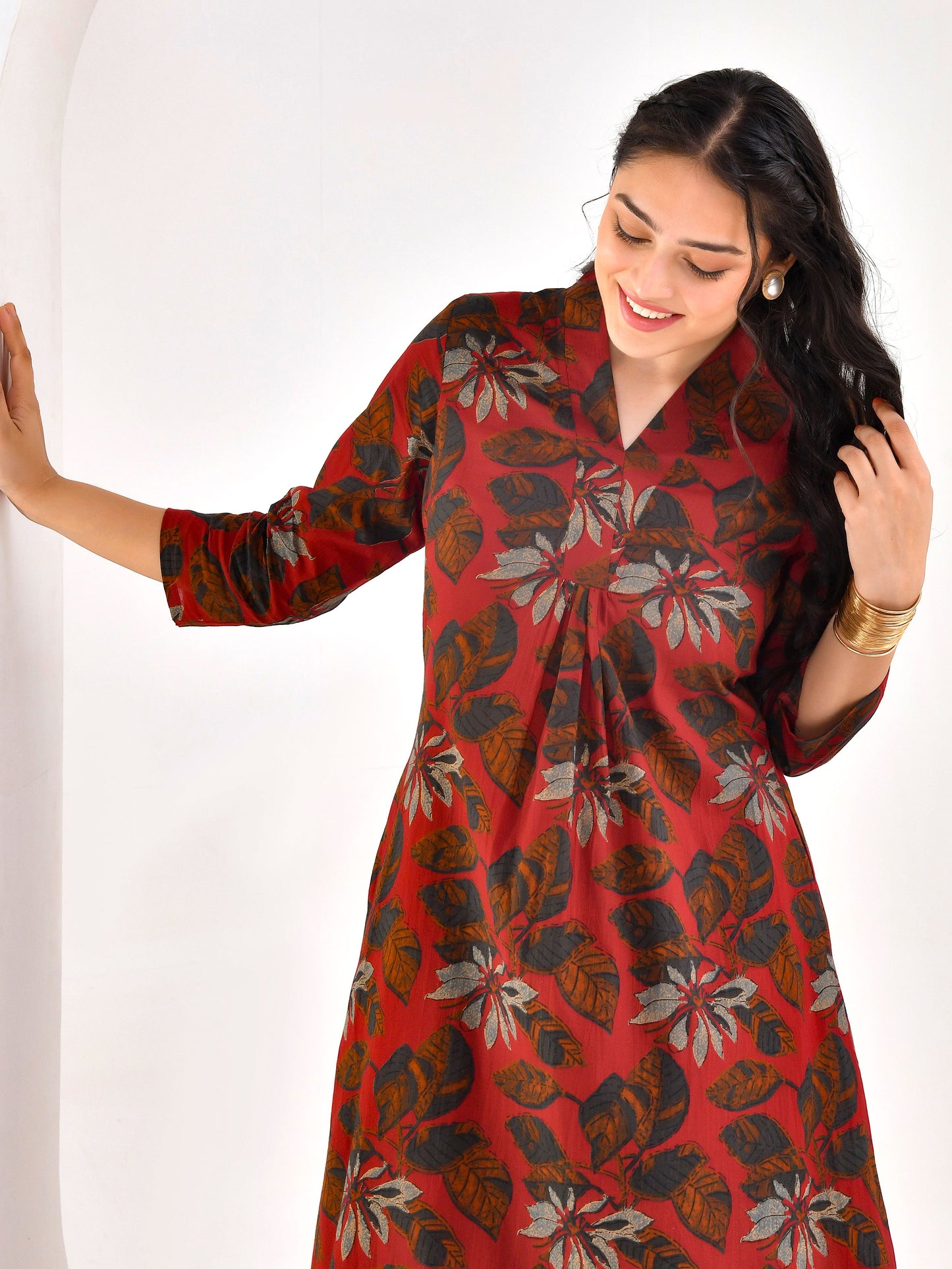 Soft cotton Floral A-line Maroon Kurta
